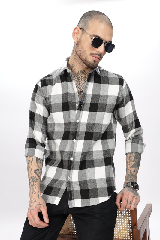 Shadow Fade Black and White Check Shirt for Men