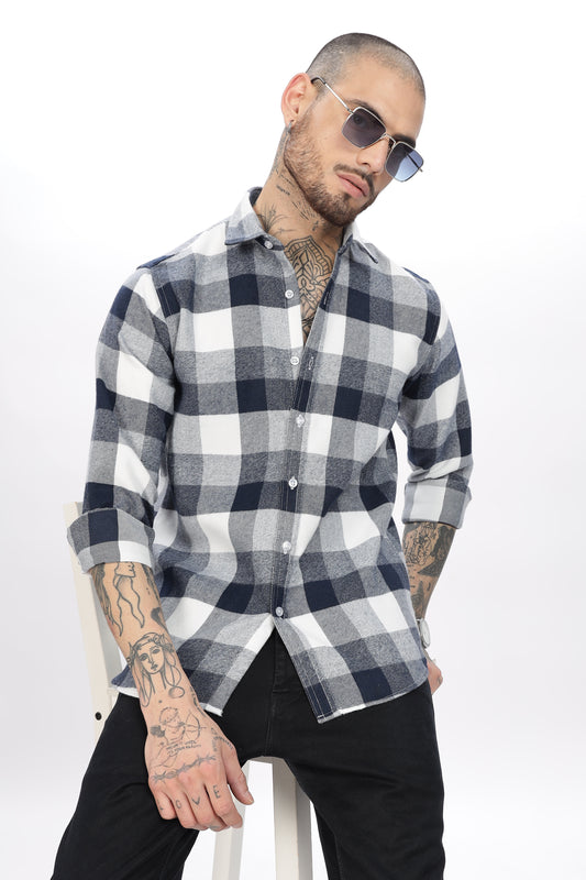 Tealish Blue White Check Shirt for Men