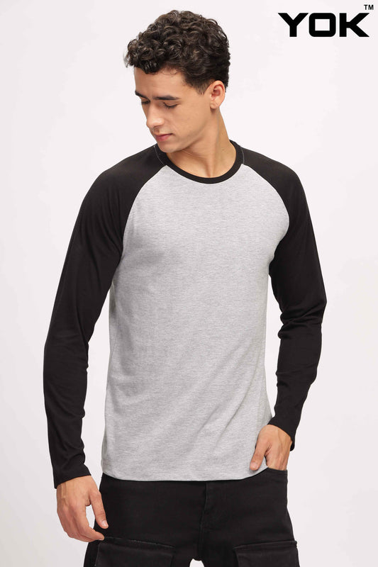 Grey & Black Raglan Full Sleeve T Shirt