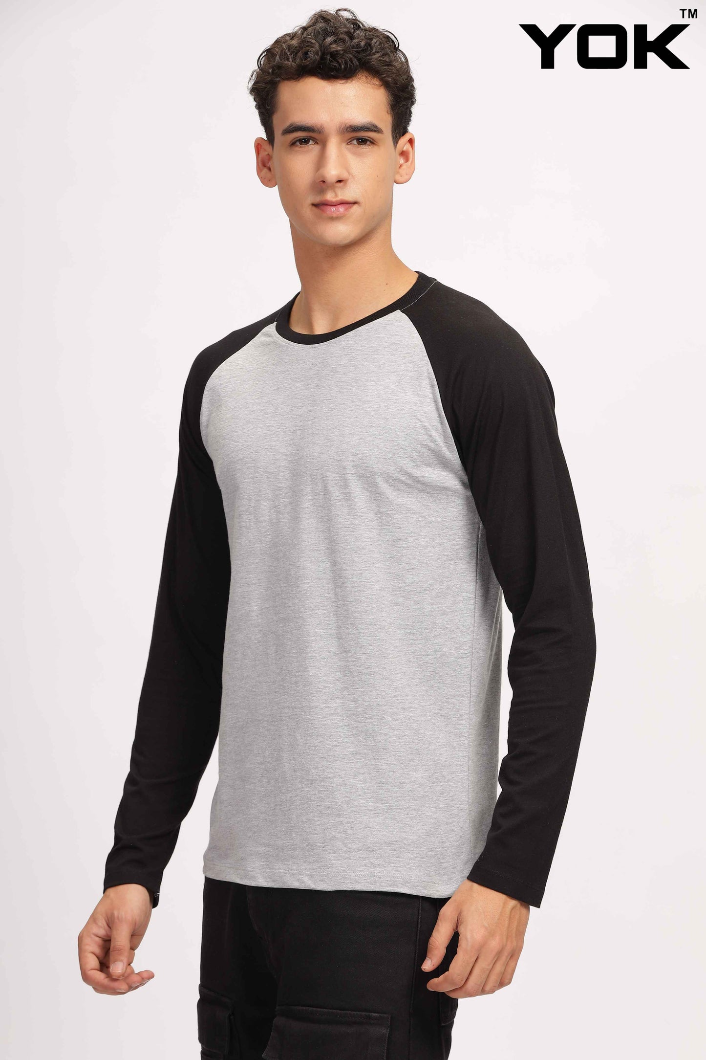 Grey & Black Raglan Full Sleeve T Shirt