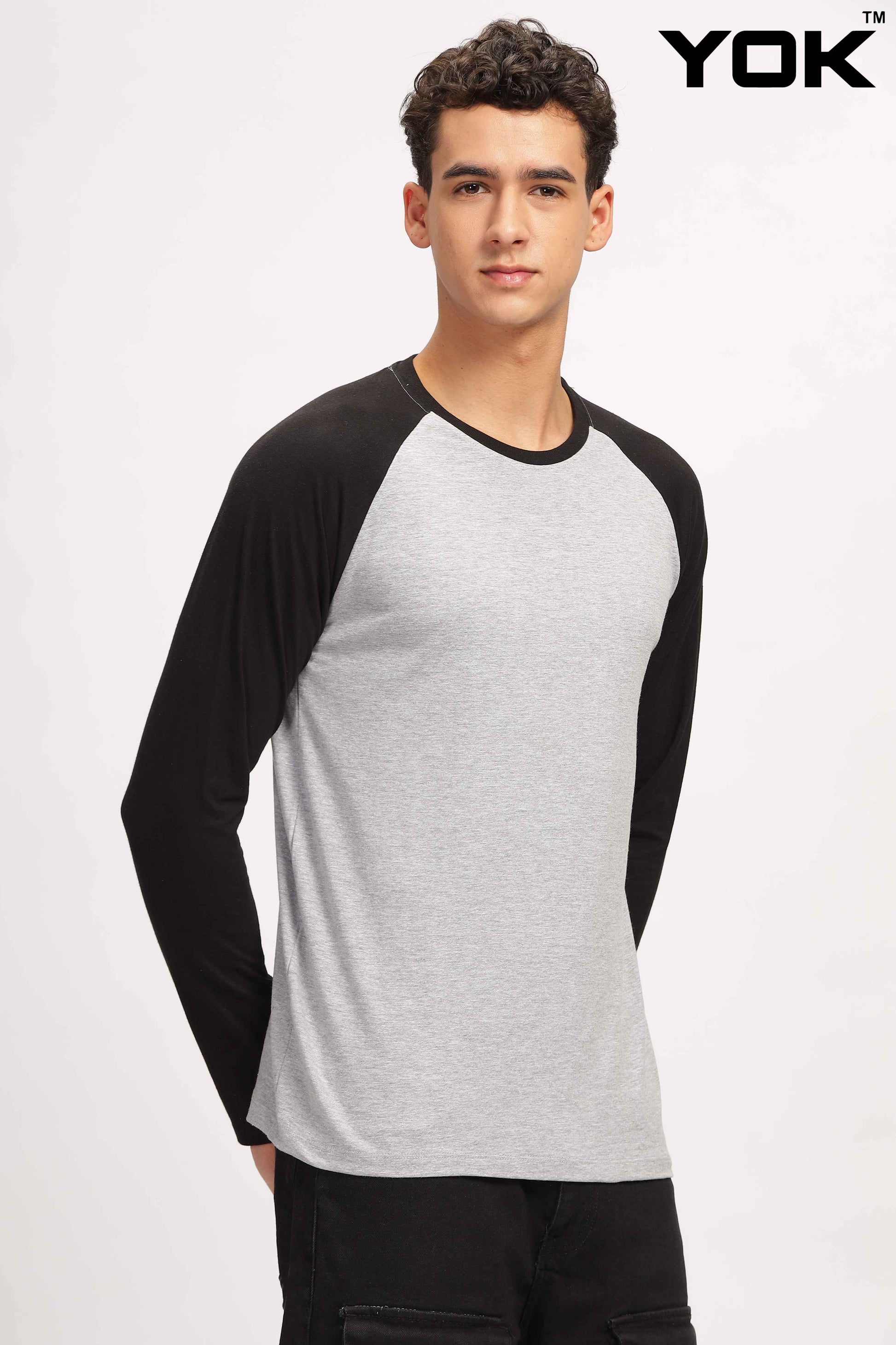 Grey & Black Raglan Full Sleeve T Shirt