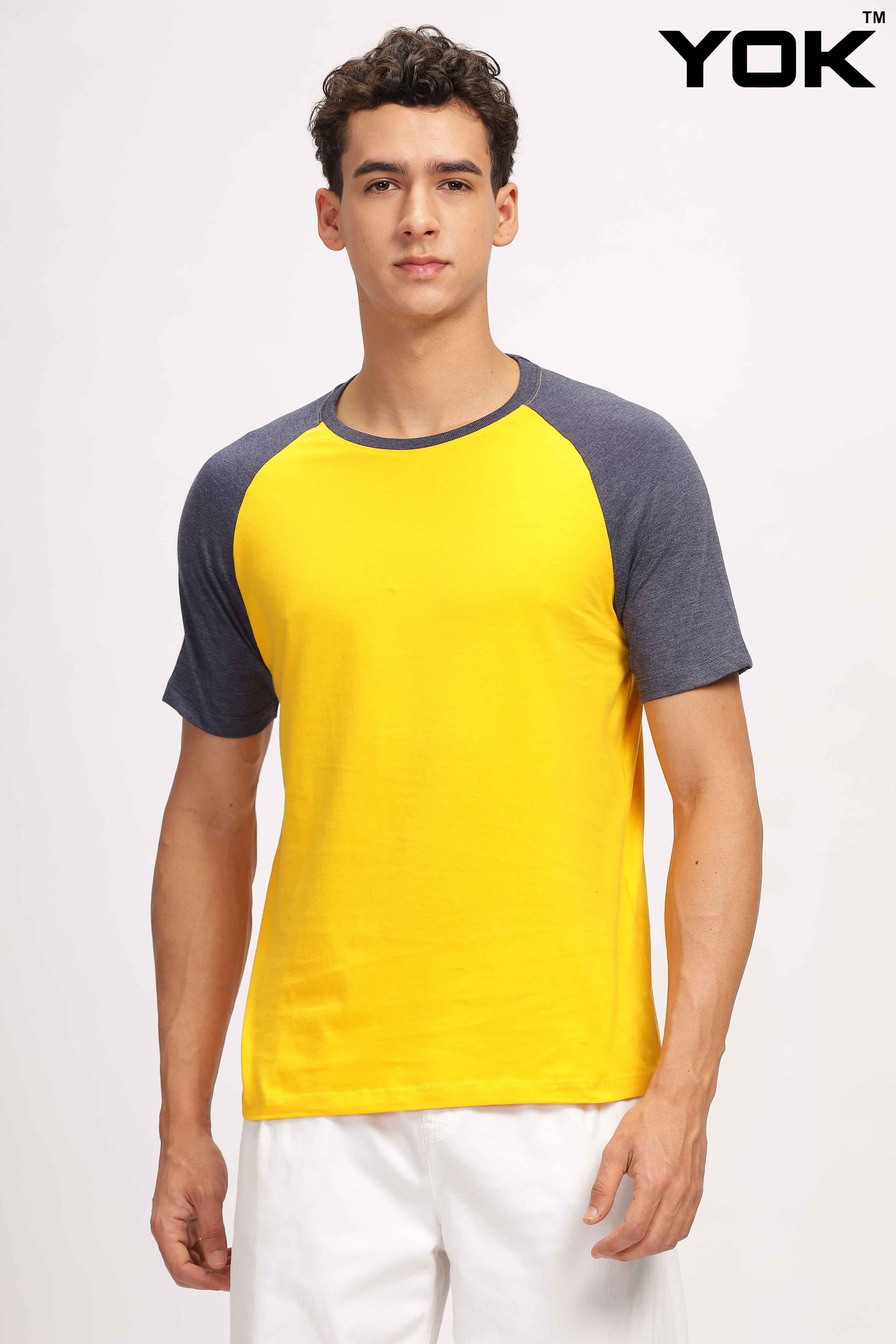 Yellow & Navy Raglan Sleeve T Shirt 