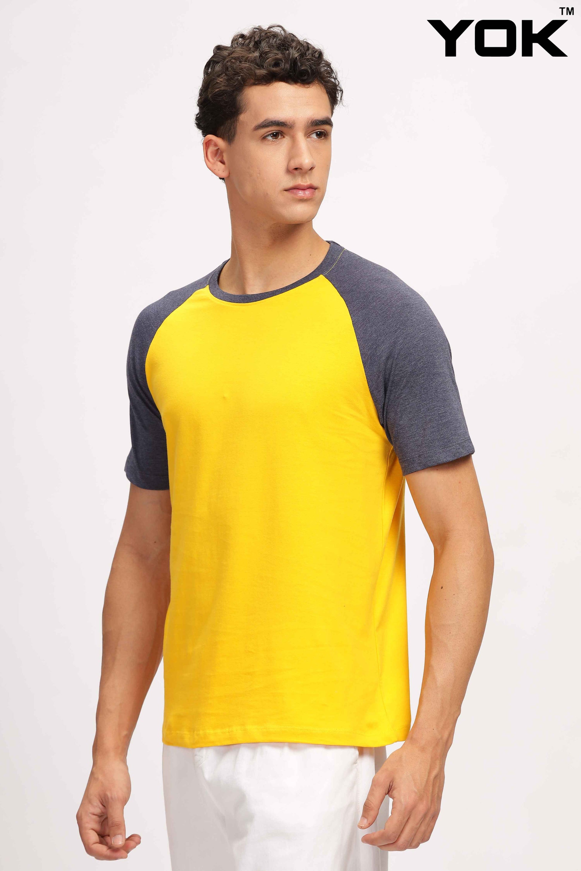 Yellow & Navy Raglan Sleeve T Shirt 