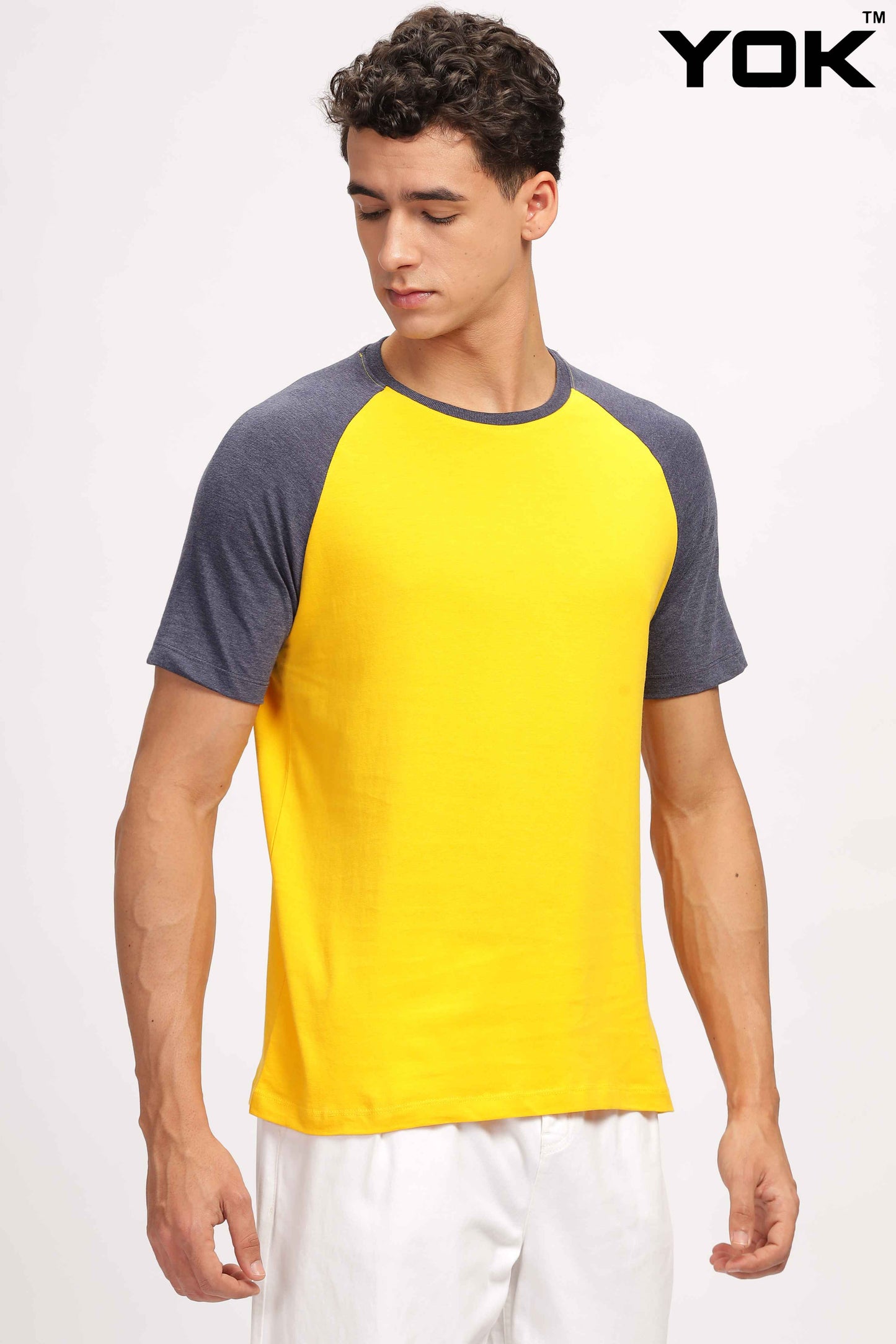 Yellow & Navy Raglan Sleeve T Shirt 