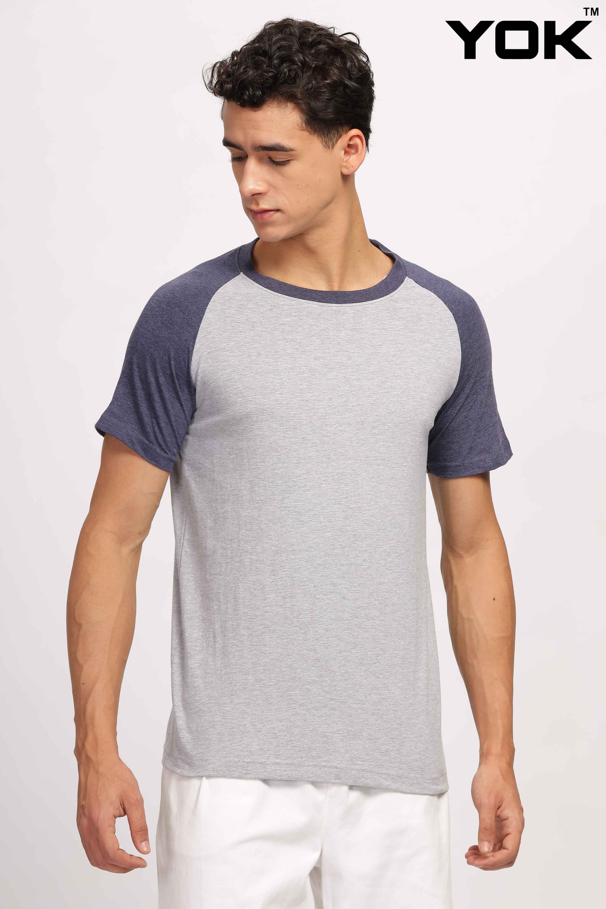 Grey & Navy Raglan Sleeve T Shirt 