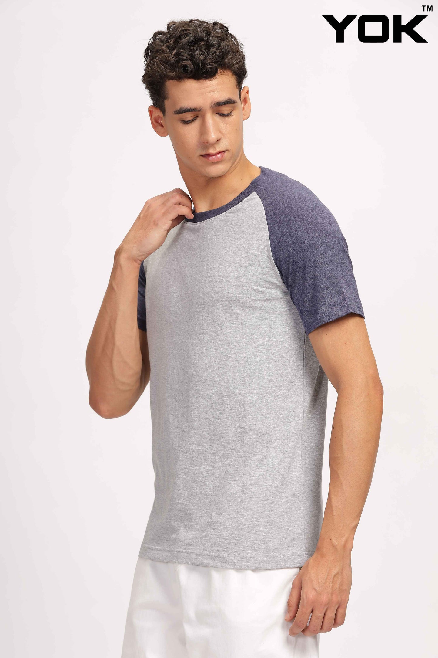 Grey & Navy Raglan Sleeve T Shirt 