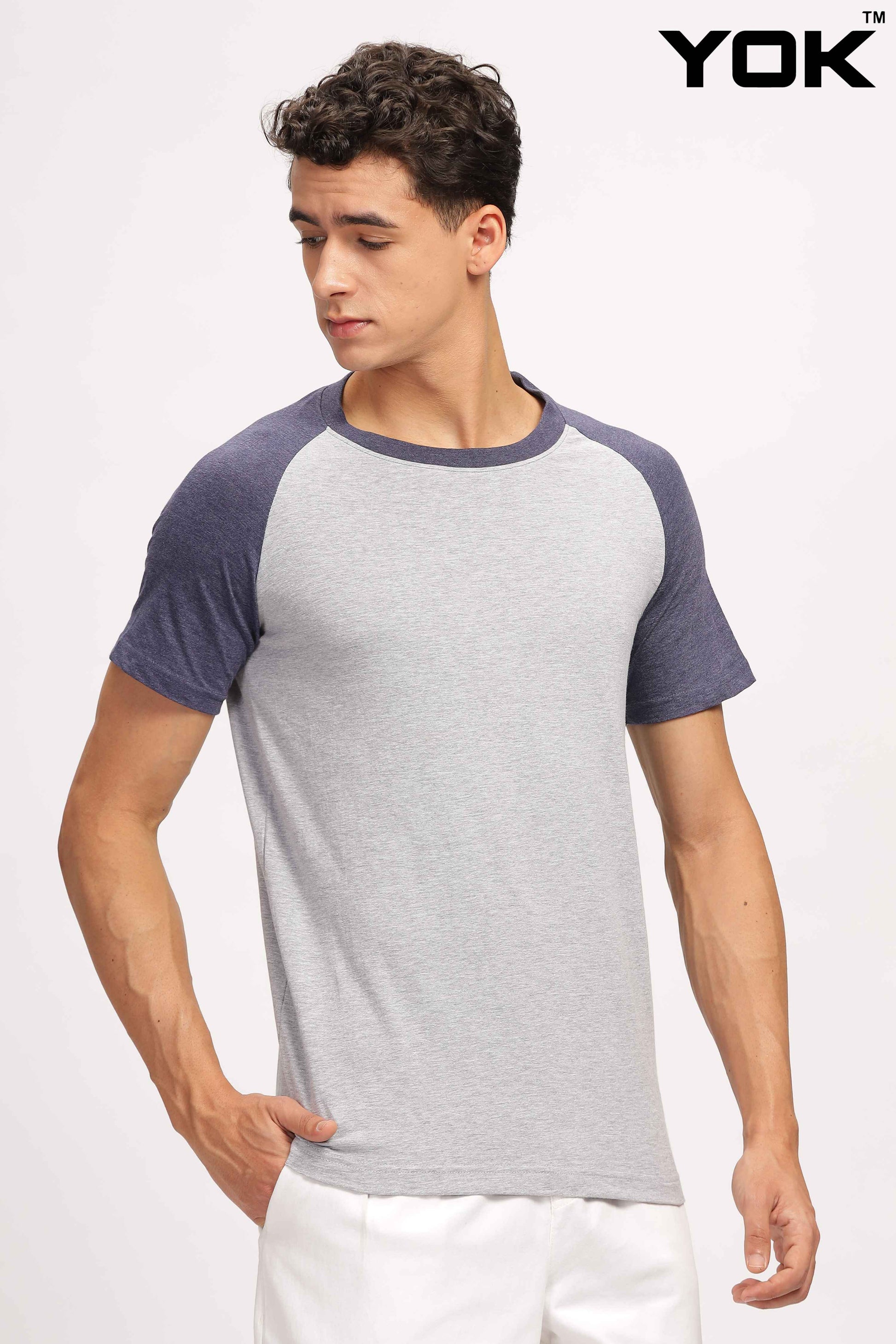 Grey & Navy Raglan Sleeve T Shirt 