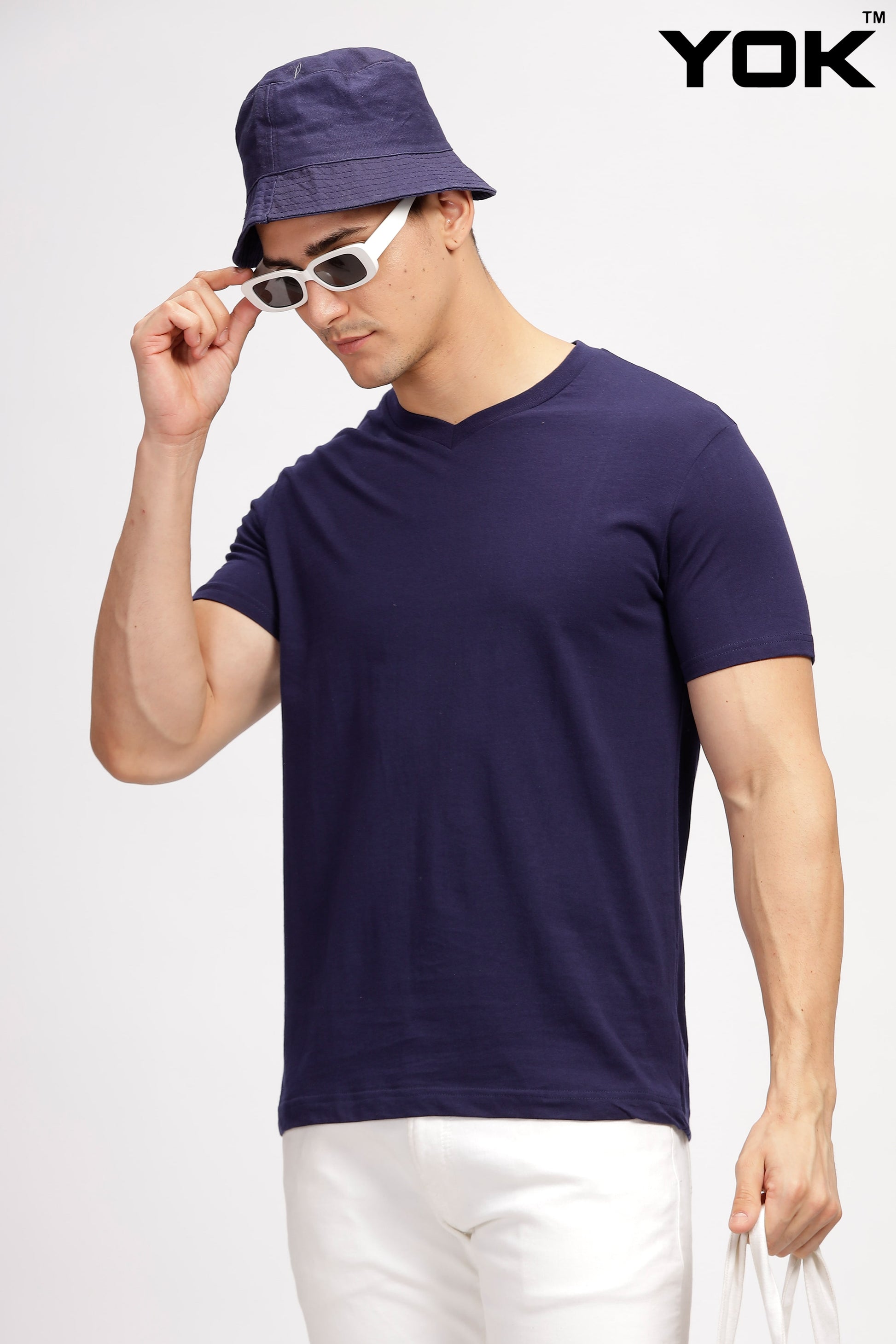 Navy V  Neck T Shirts