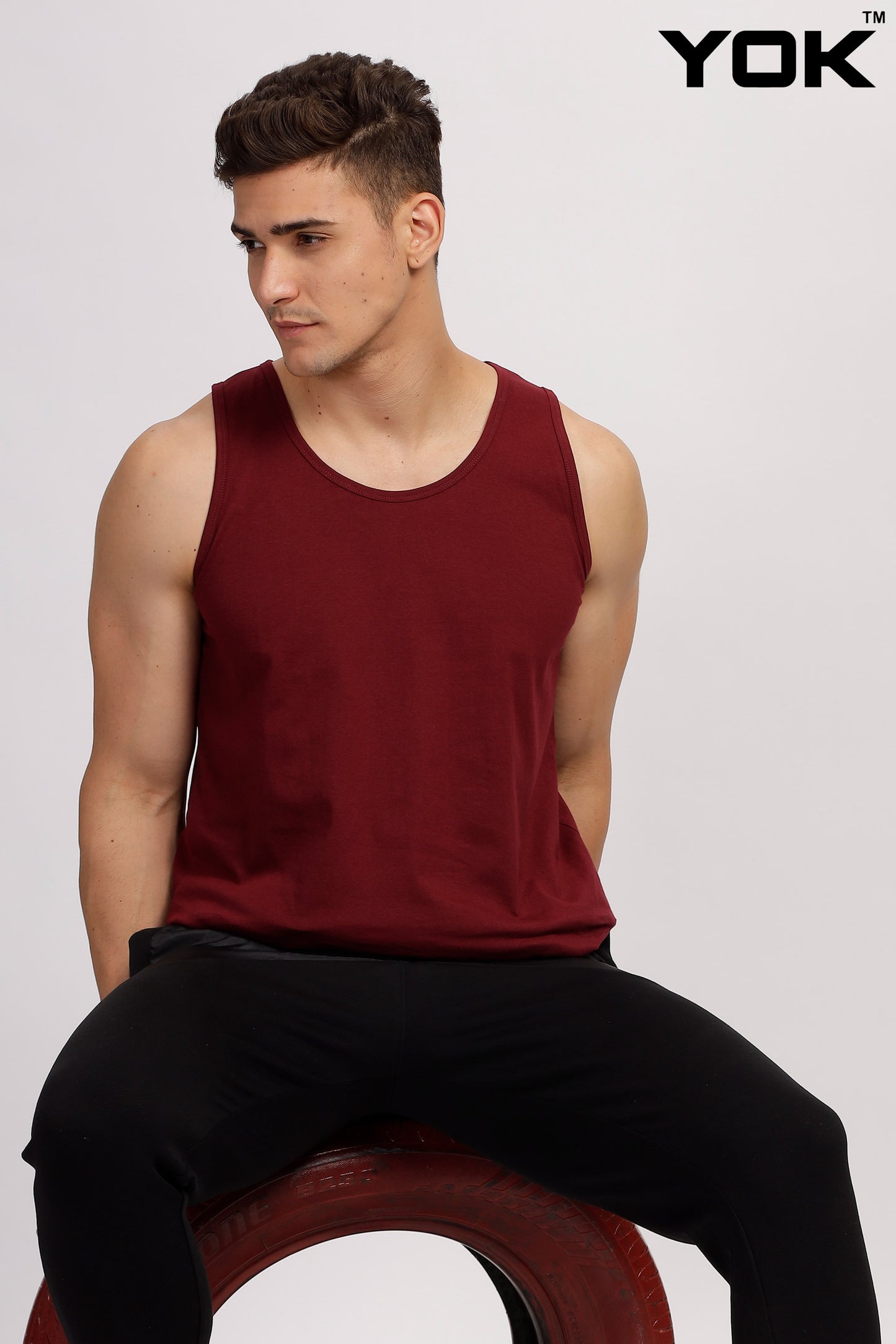 maroon tank top