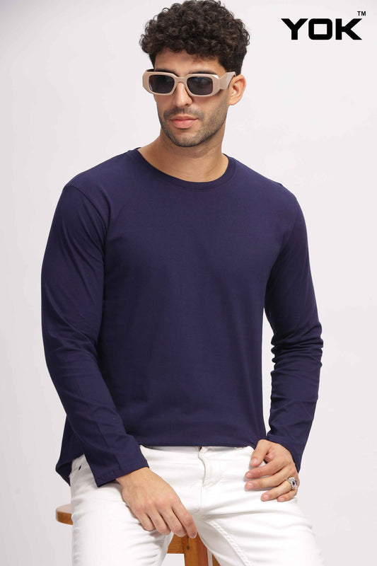 Plain navy blue Full Sleeves T-shirt