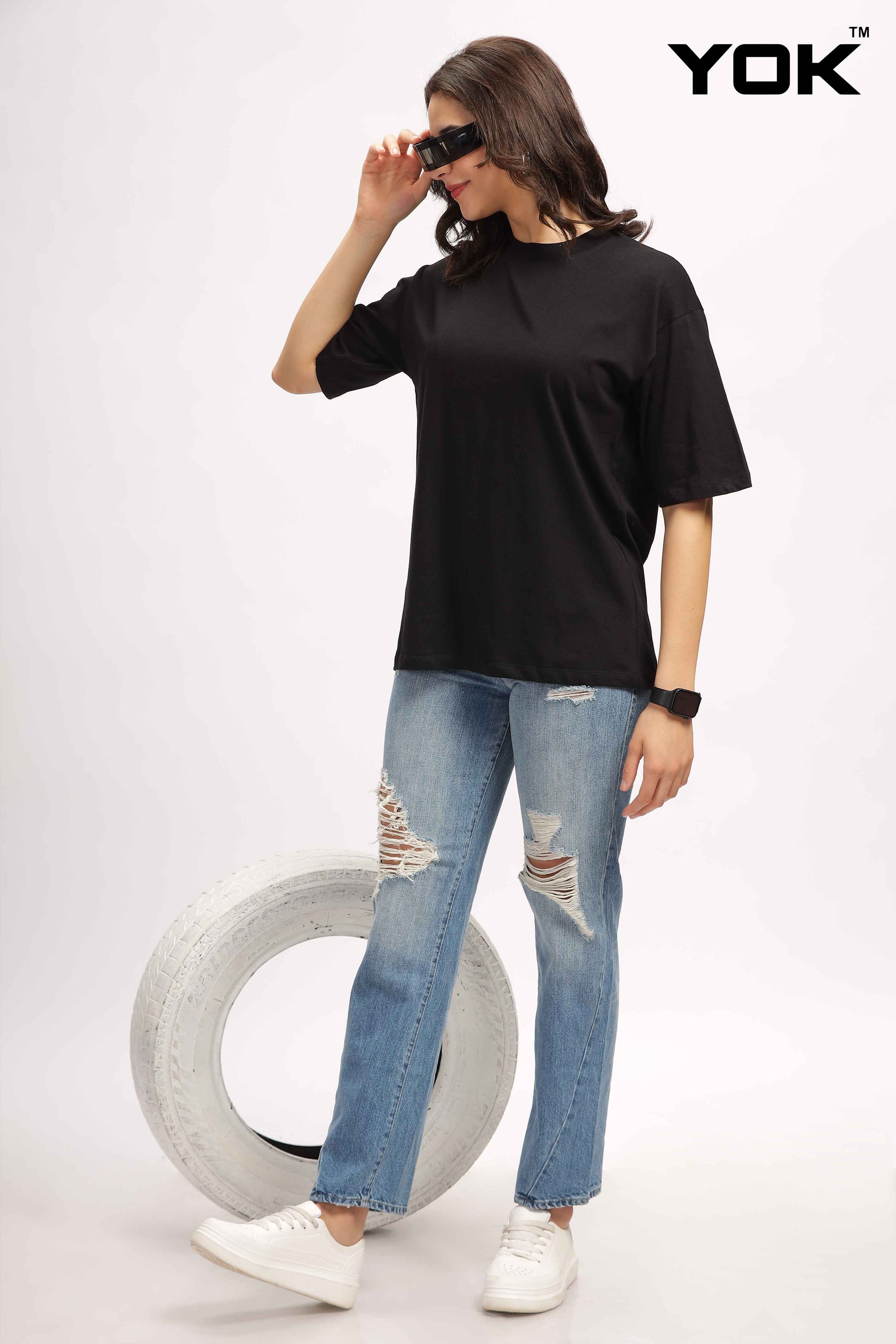 Plain Black Oversized T Shirt for Women