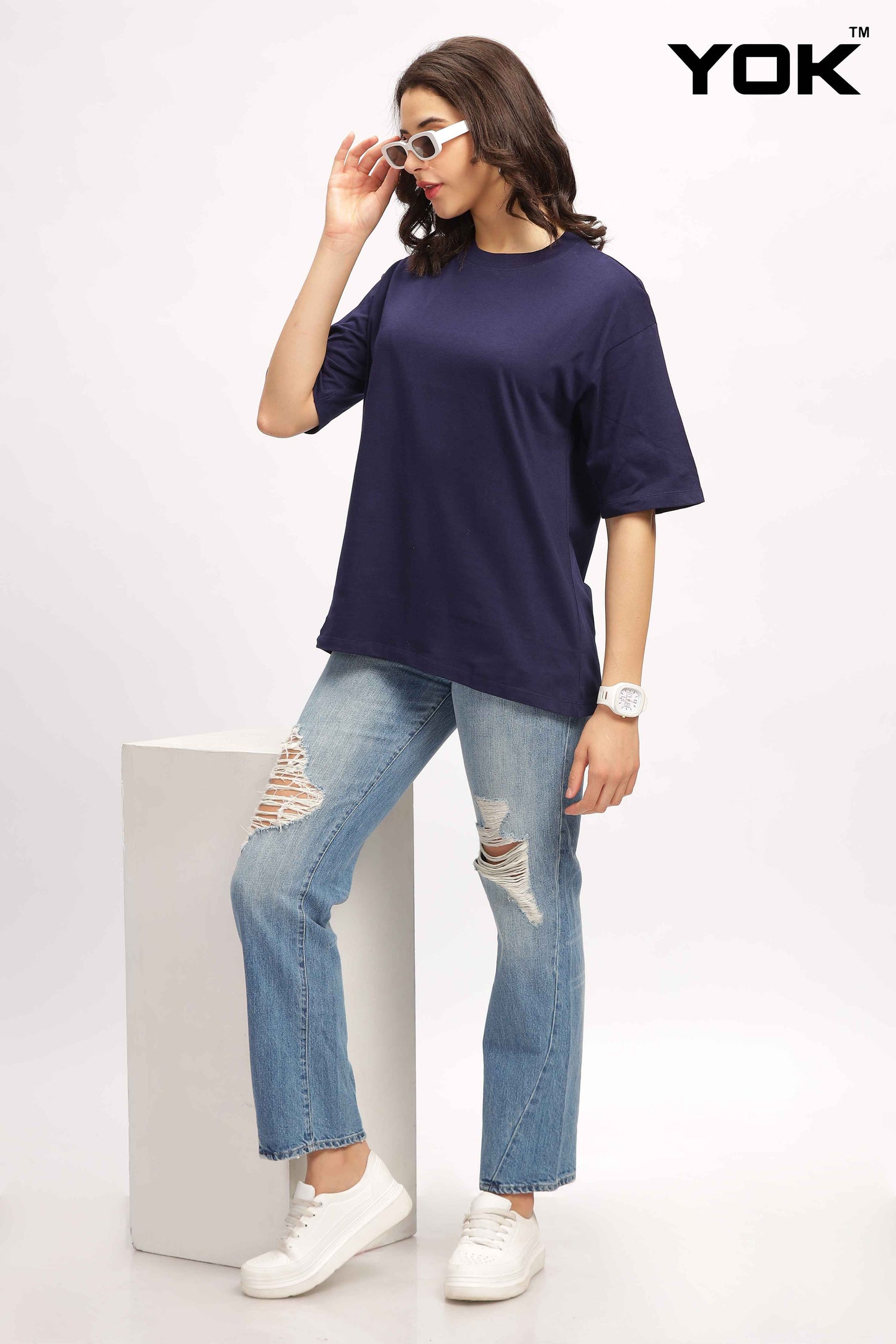 Navy Blue Oversized T Shirt for Women