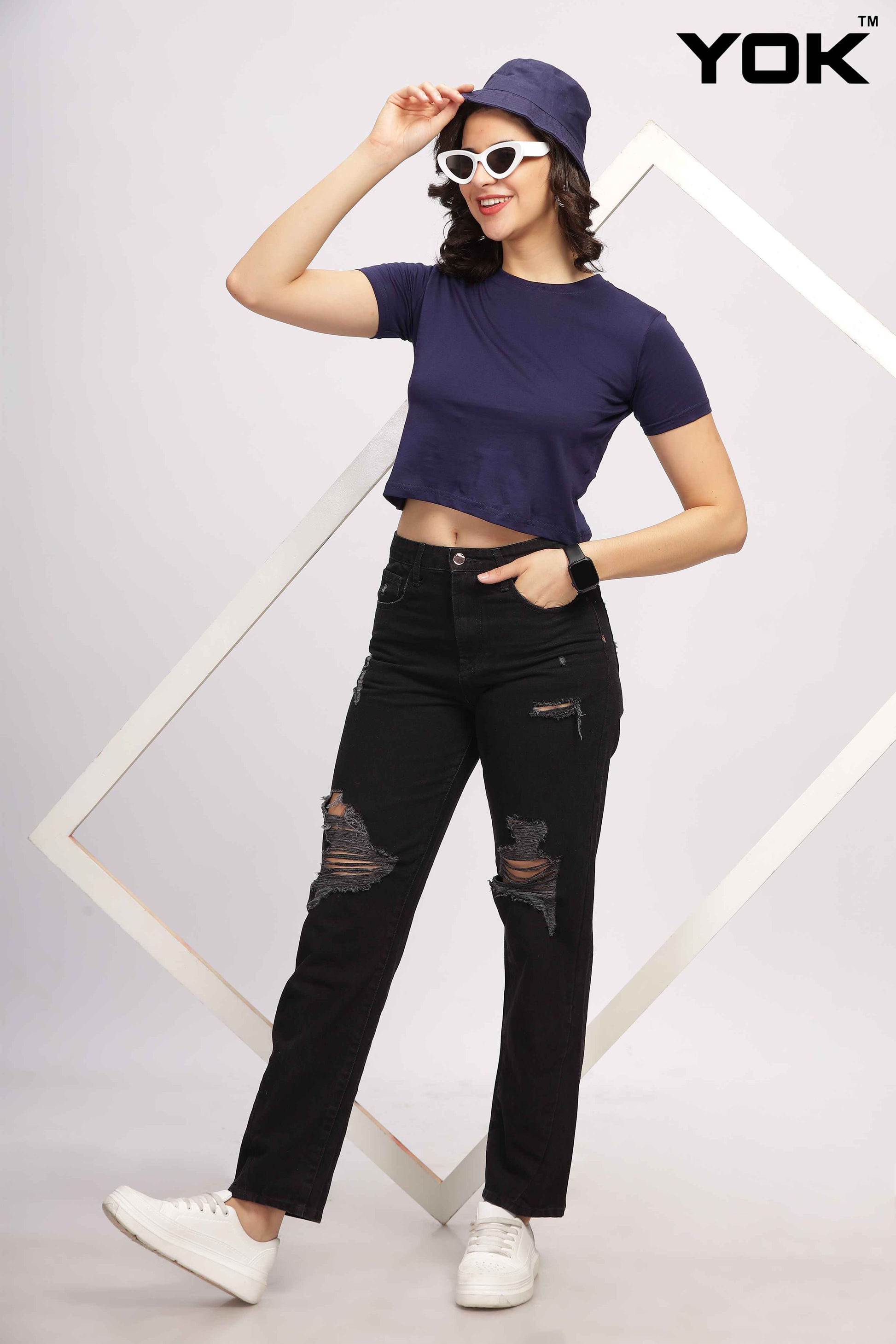  Womens Navy Blue Crop Top 