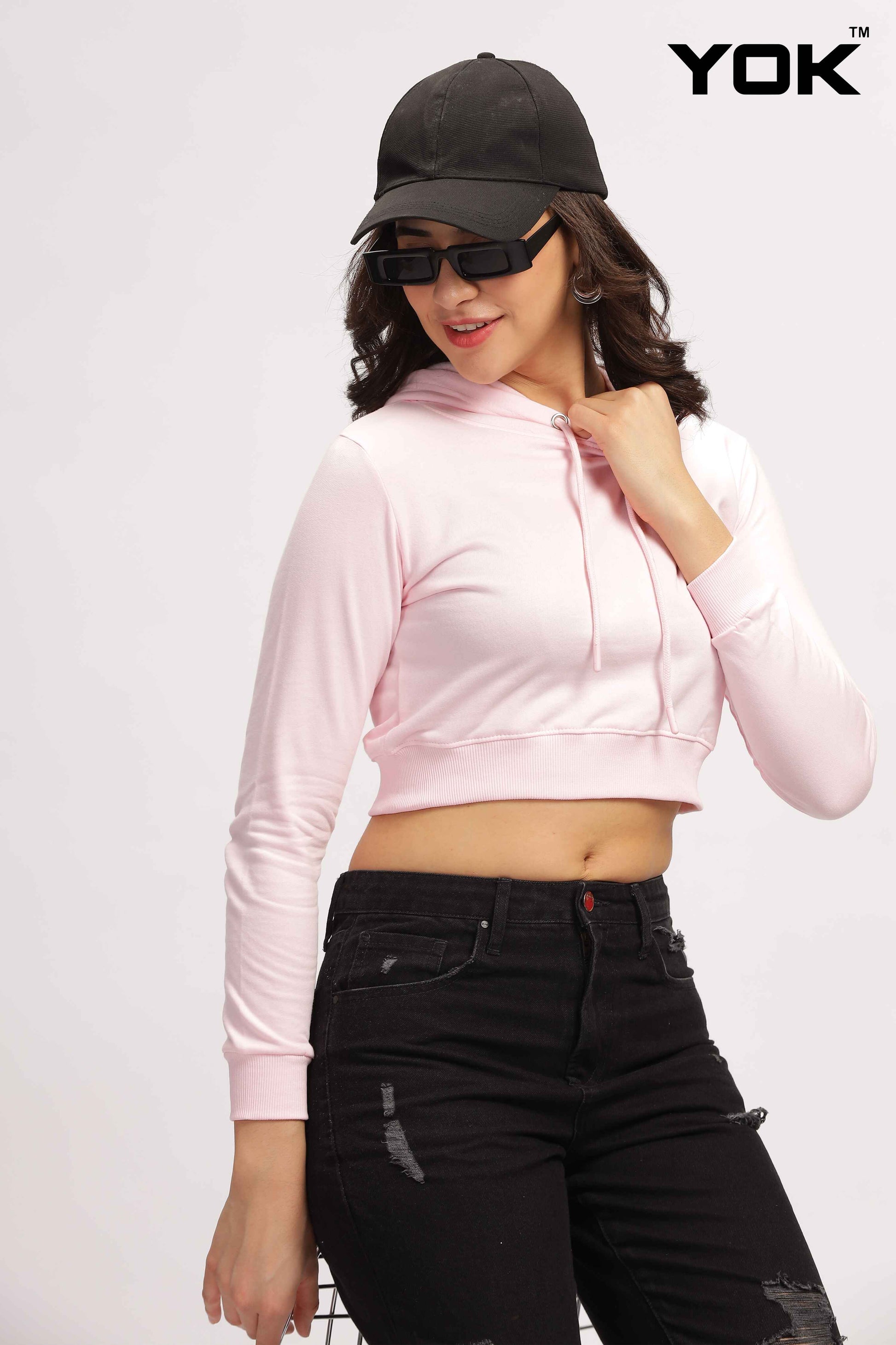 Womens Pink Crop Hoodie 