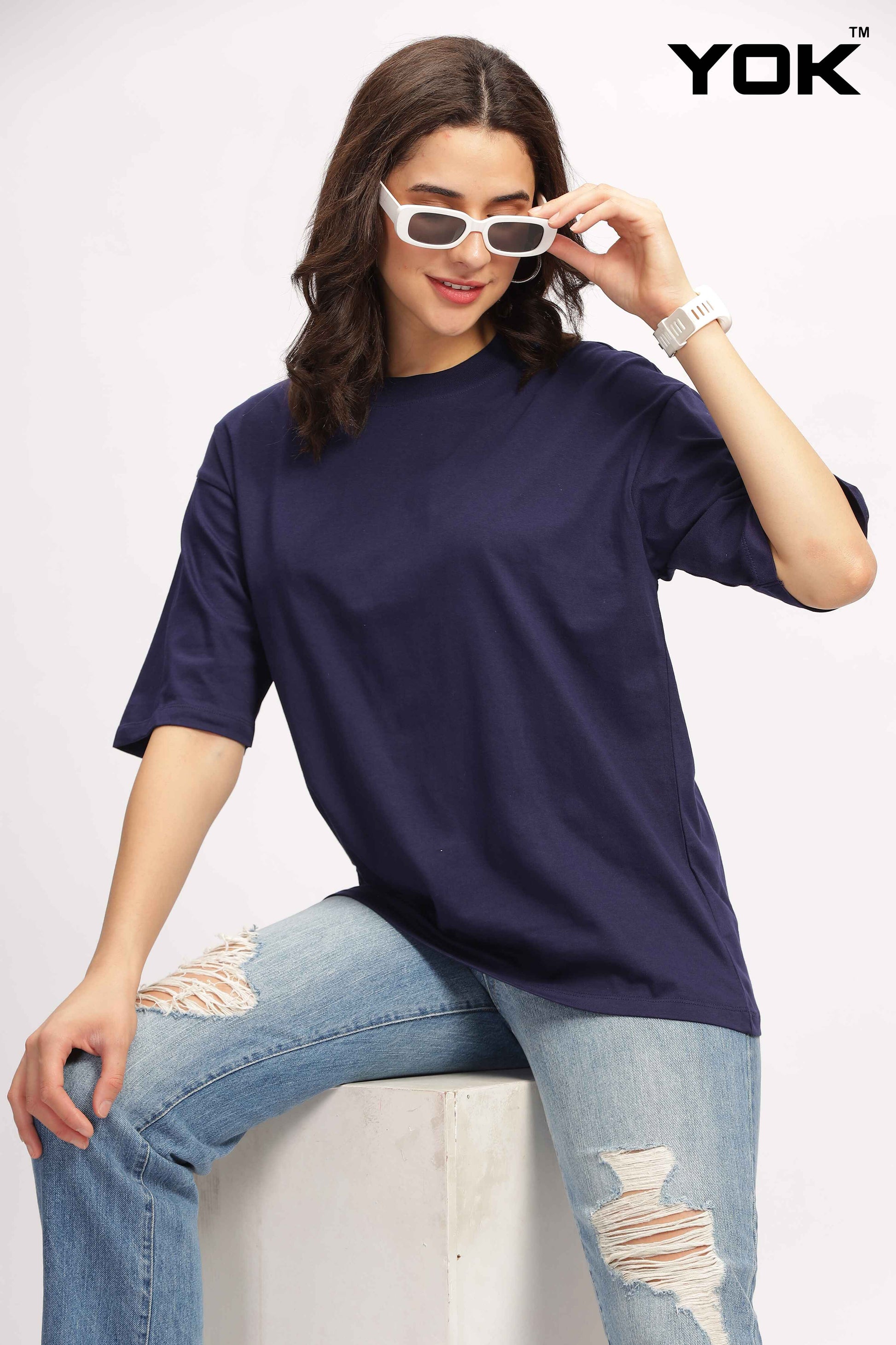 Navy Blue Oversized T Shirt for Women