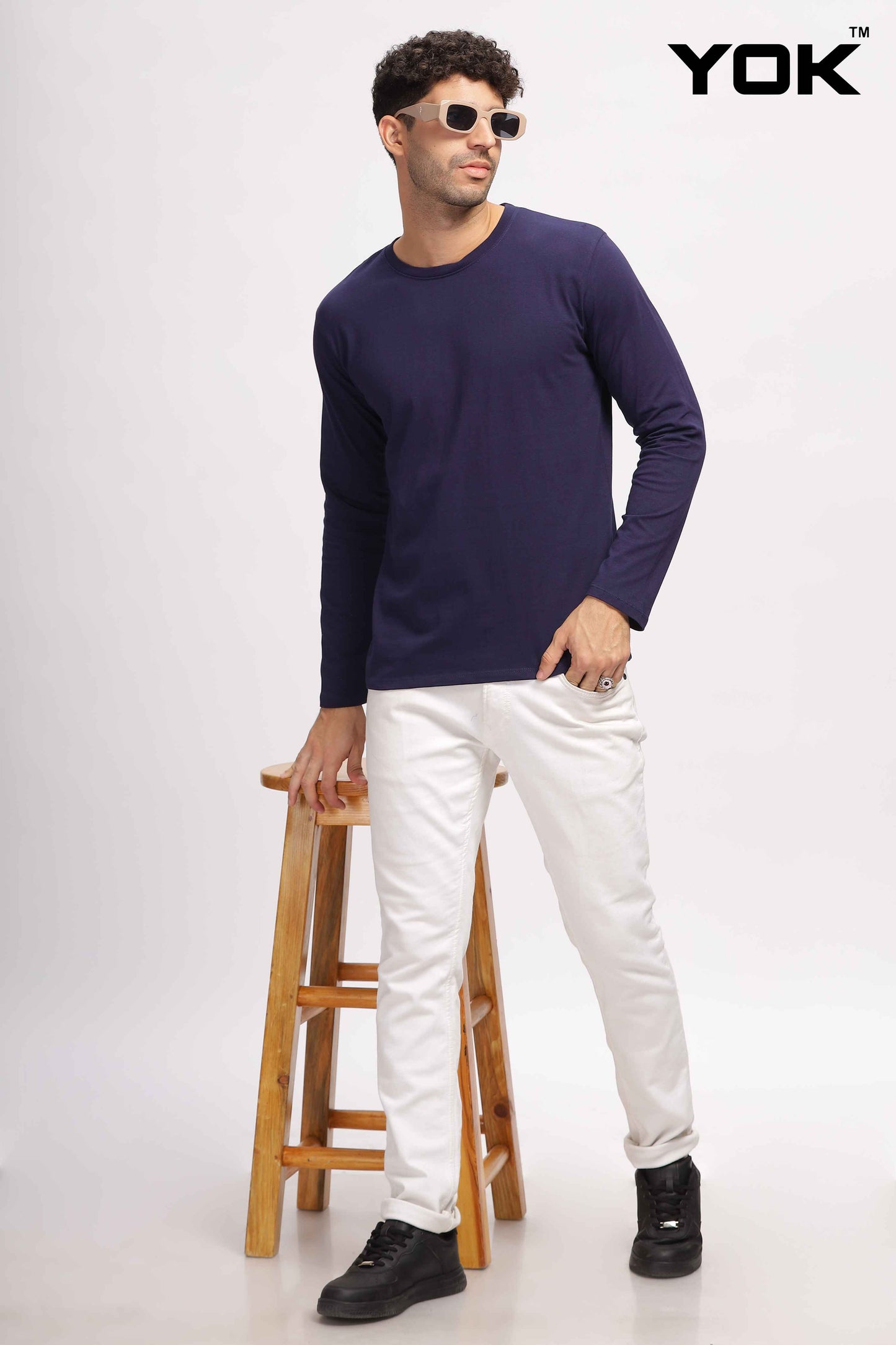 Plain navy blue Full Sleeves T-shirt