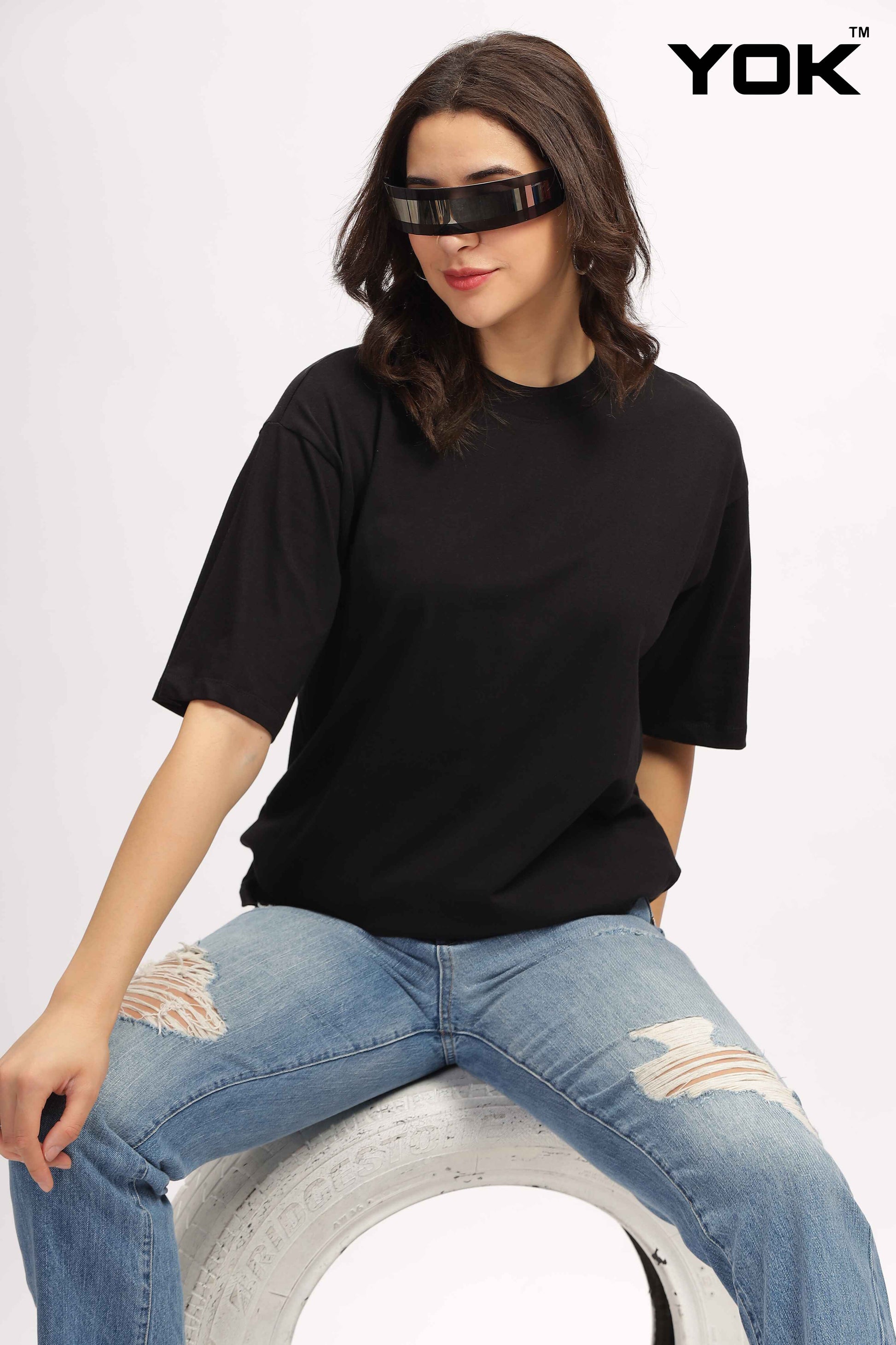 Plain Black Oversized T Shirt for Women