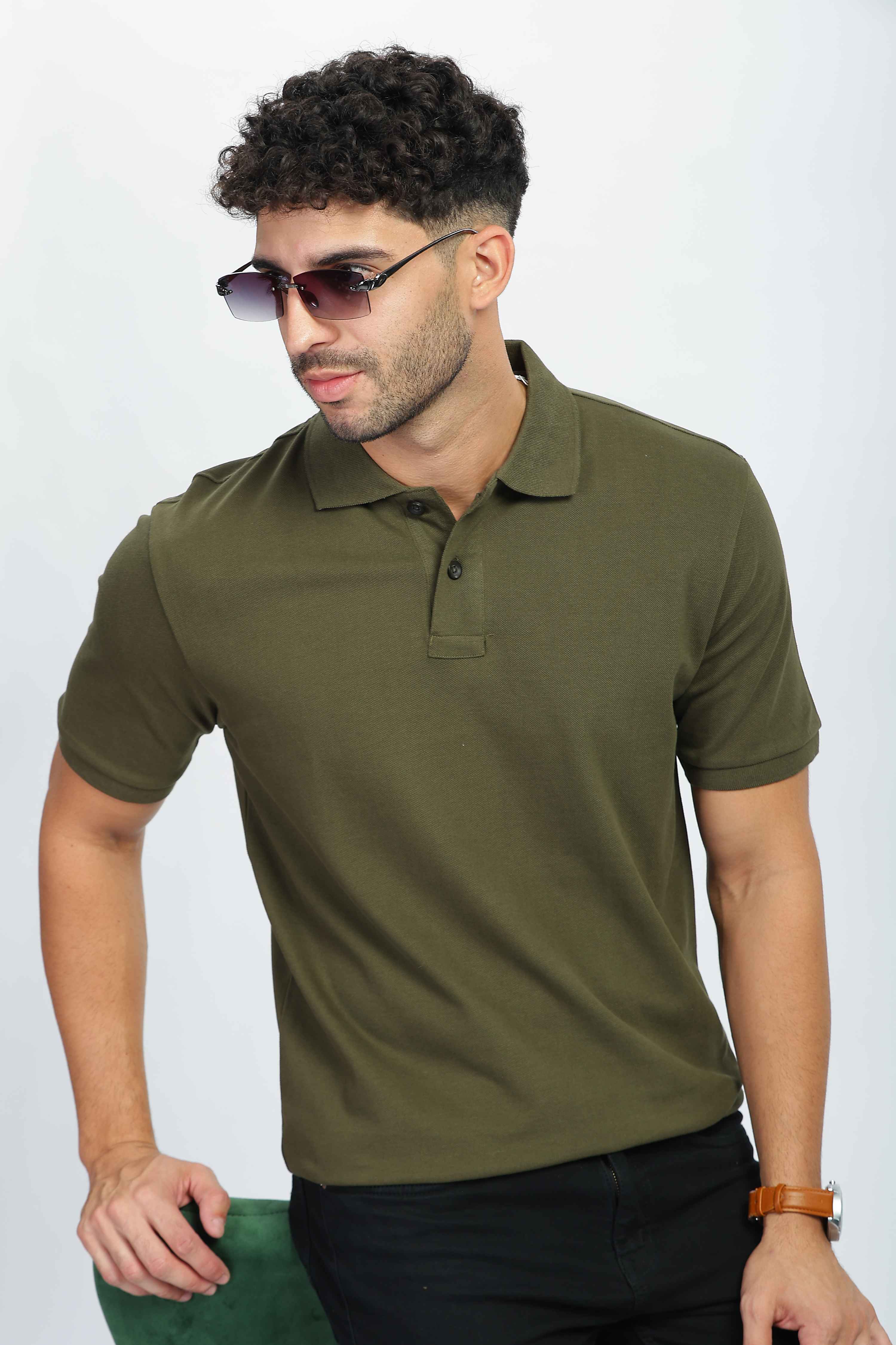 Shop Mens Olive Green Polo T Shirt Online in India