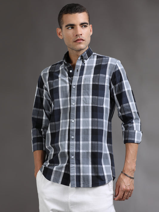 Black and Grey Checks Shirt for Men