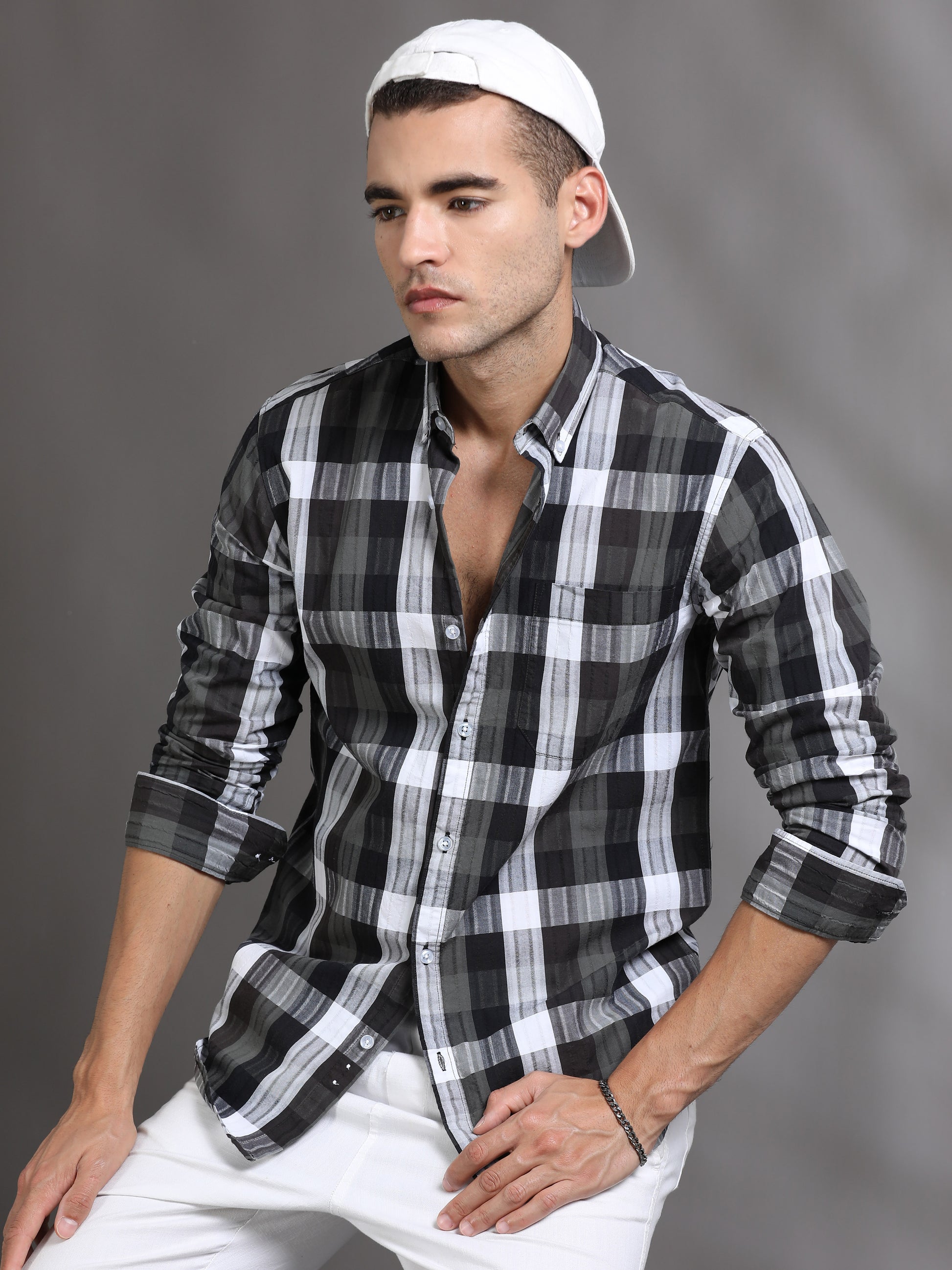 Mens Black and White Check Shirt