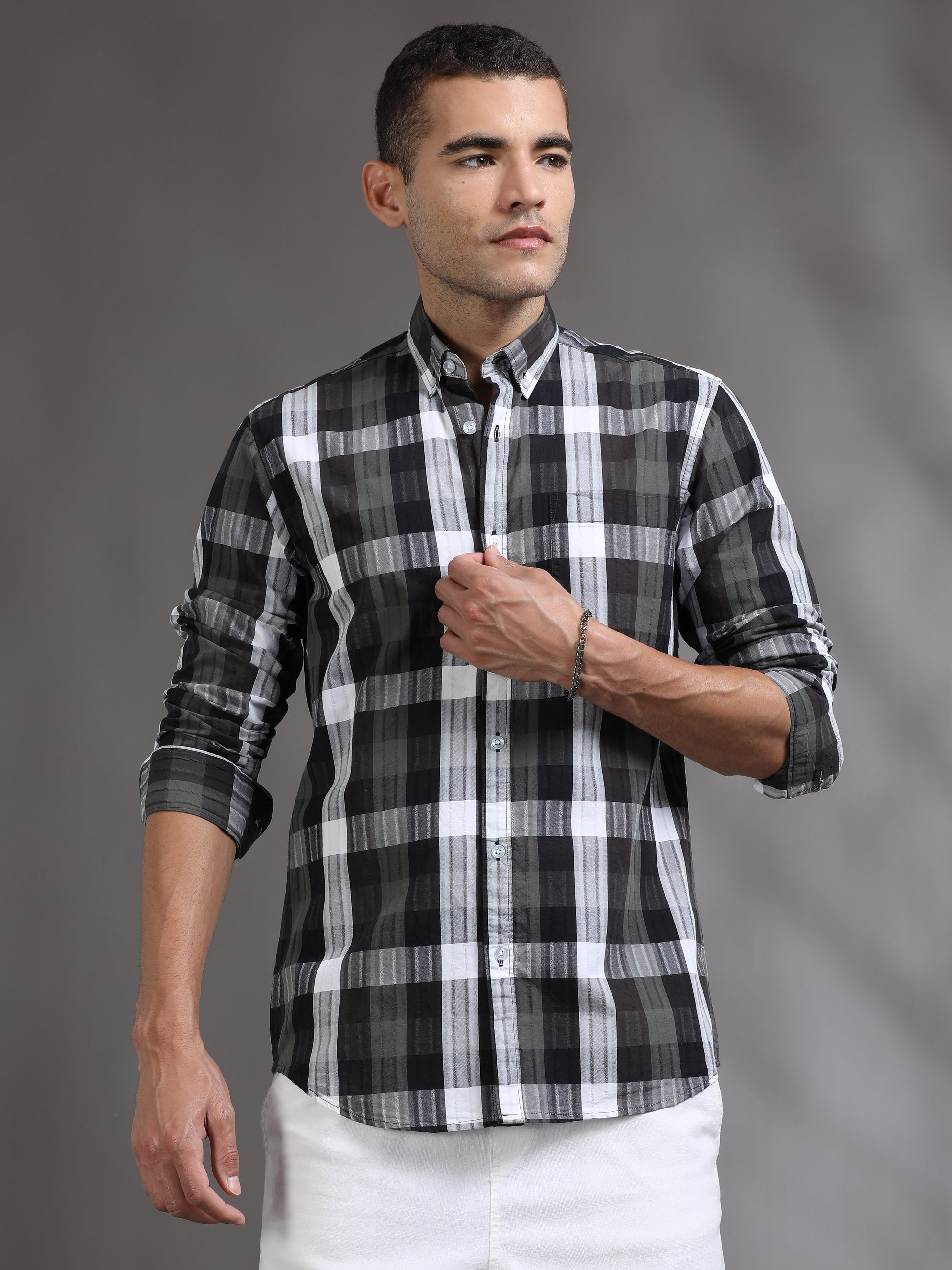 Mens Black and White Check Shirt