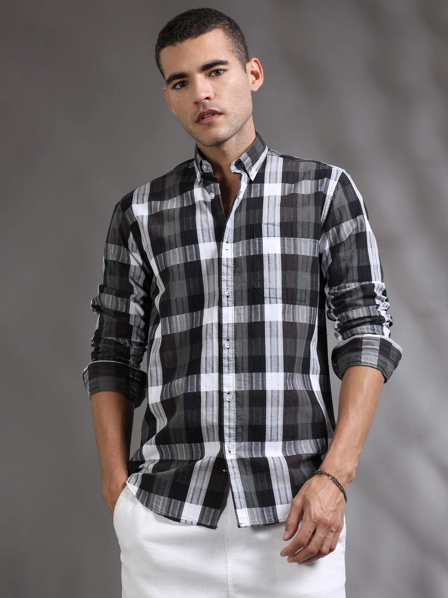 Mens Black and White Check Shirt