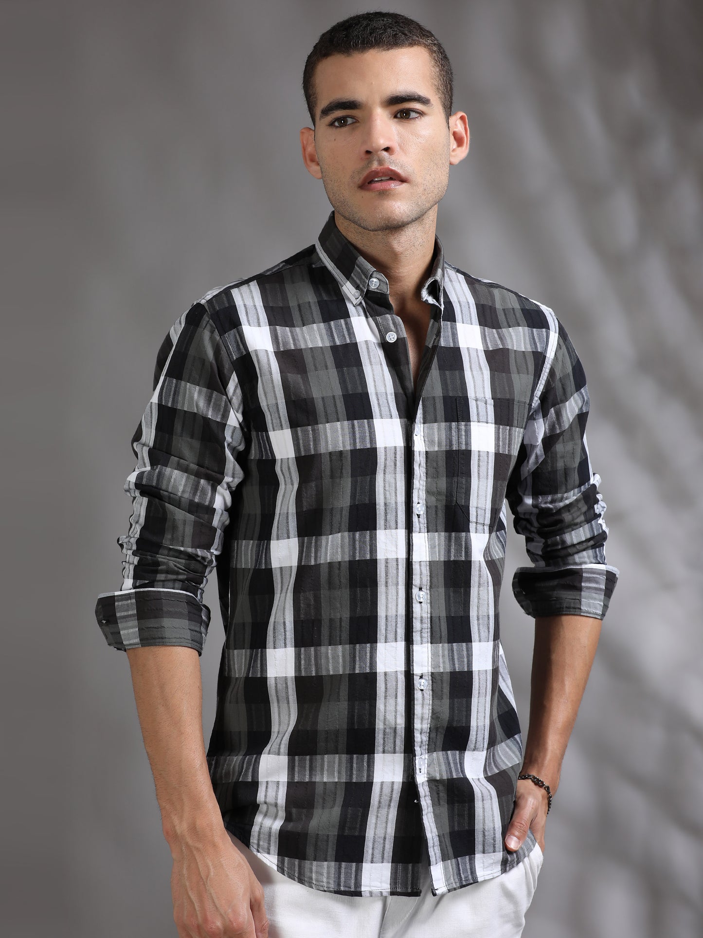 Mens Black and White Check Shirt