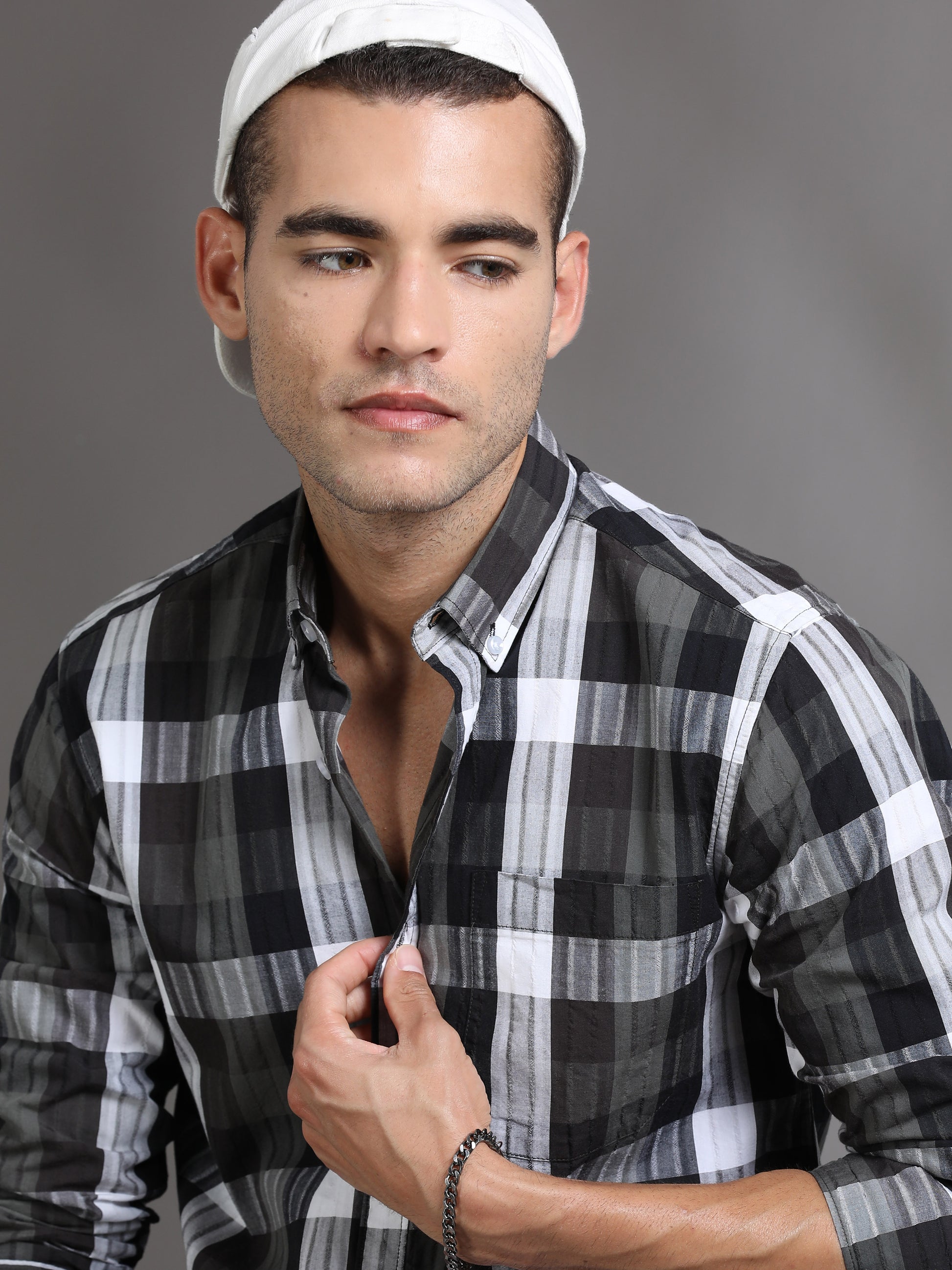 Mens Black and White Check Shirt