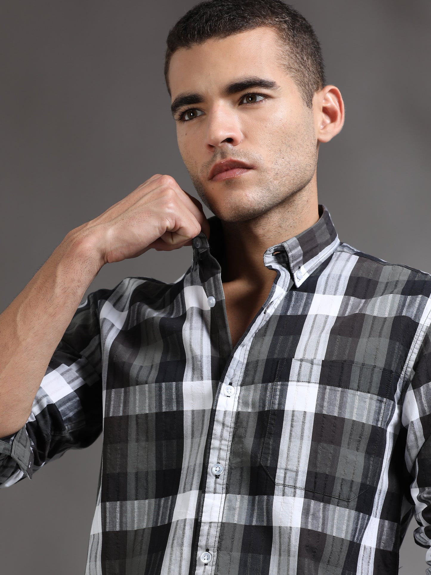 Mens Black and White Check Shirt