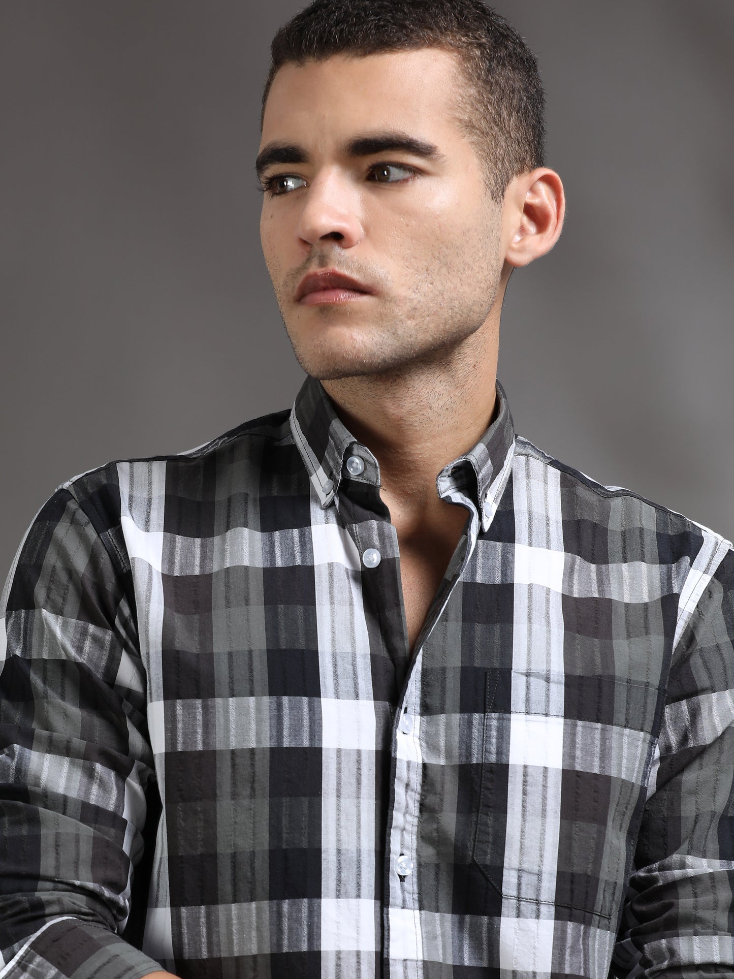 Mens Black and White Check Shirt