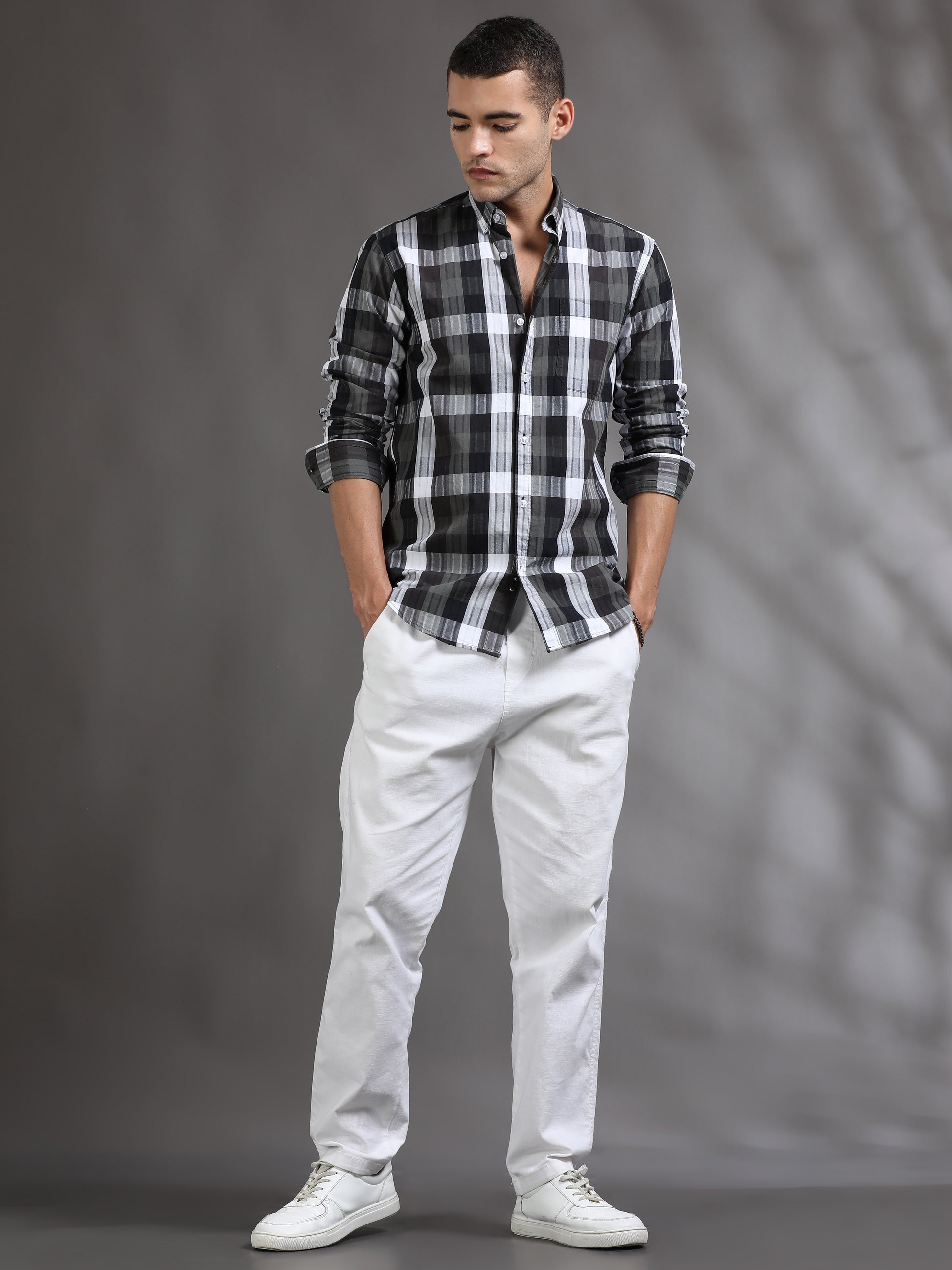 Mens Black and White Check Shirt