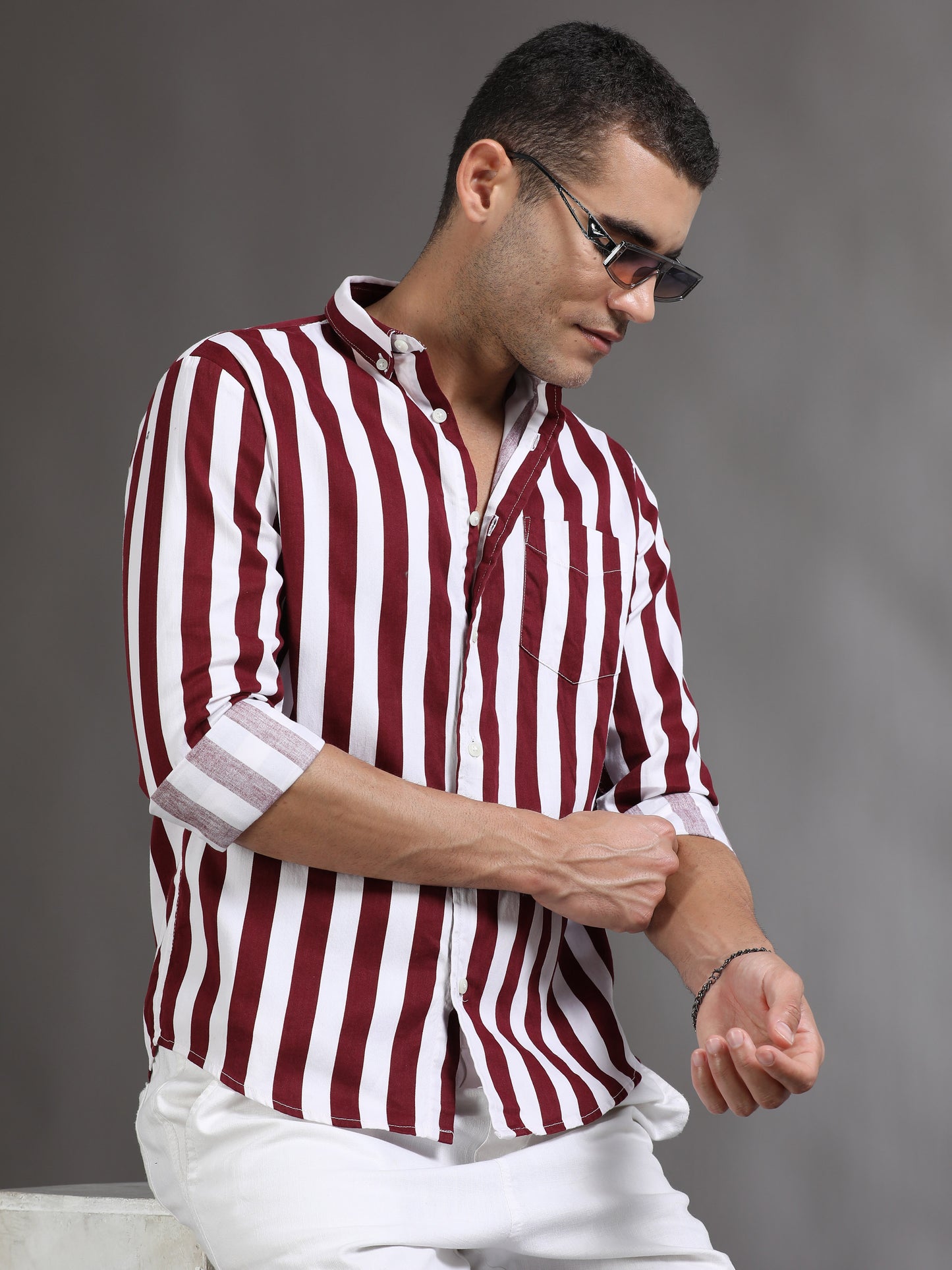  Red and White Stripe Shirt for Men