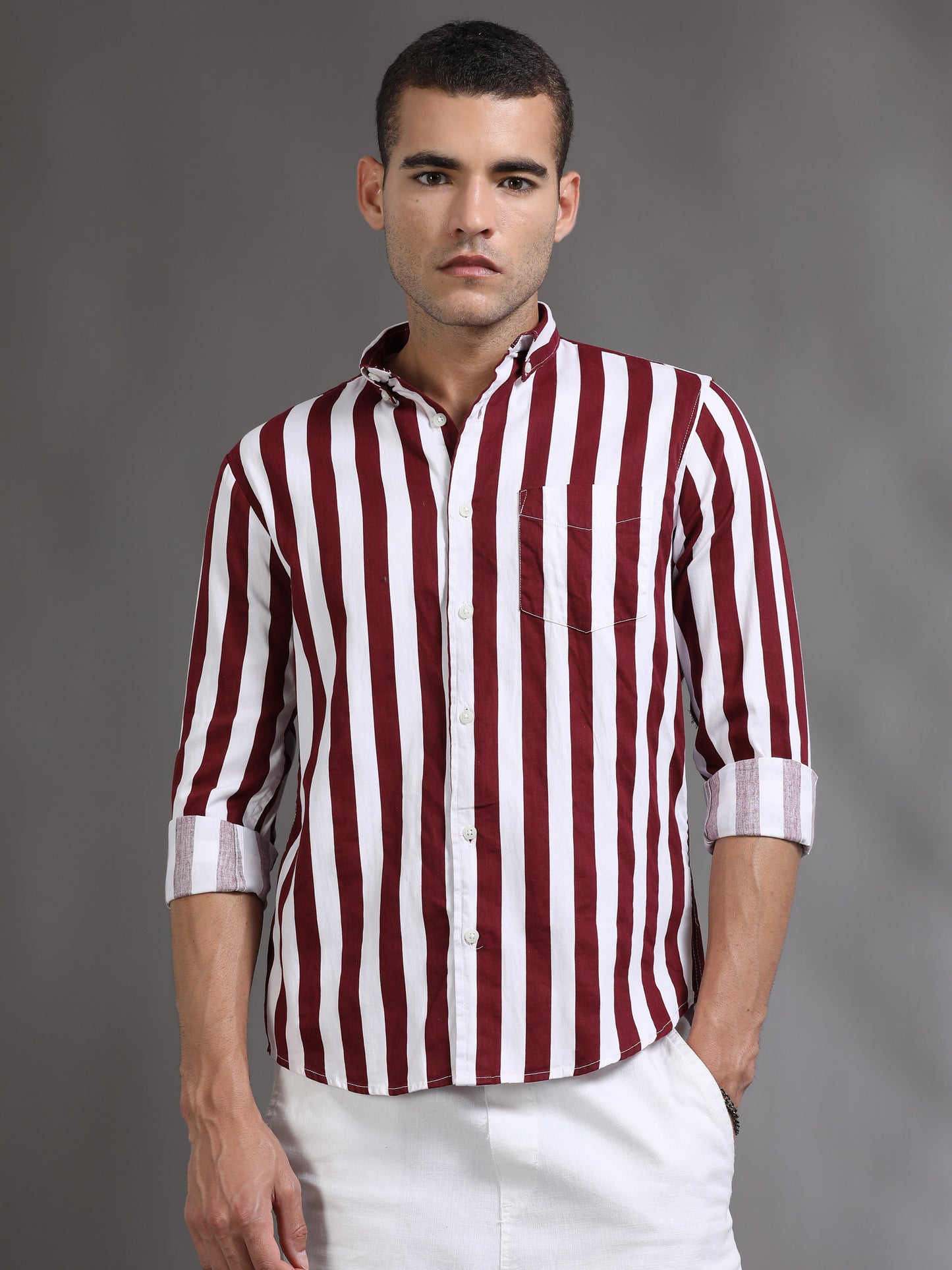  Red and White Stripe Shirt for Men