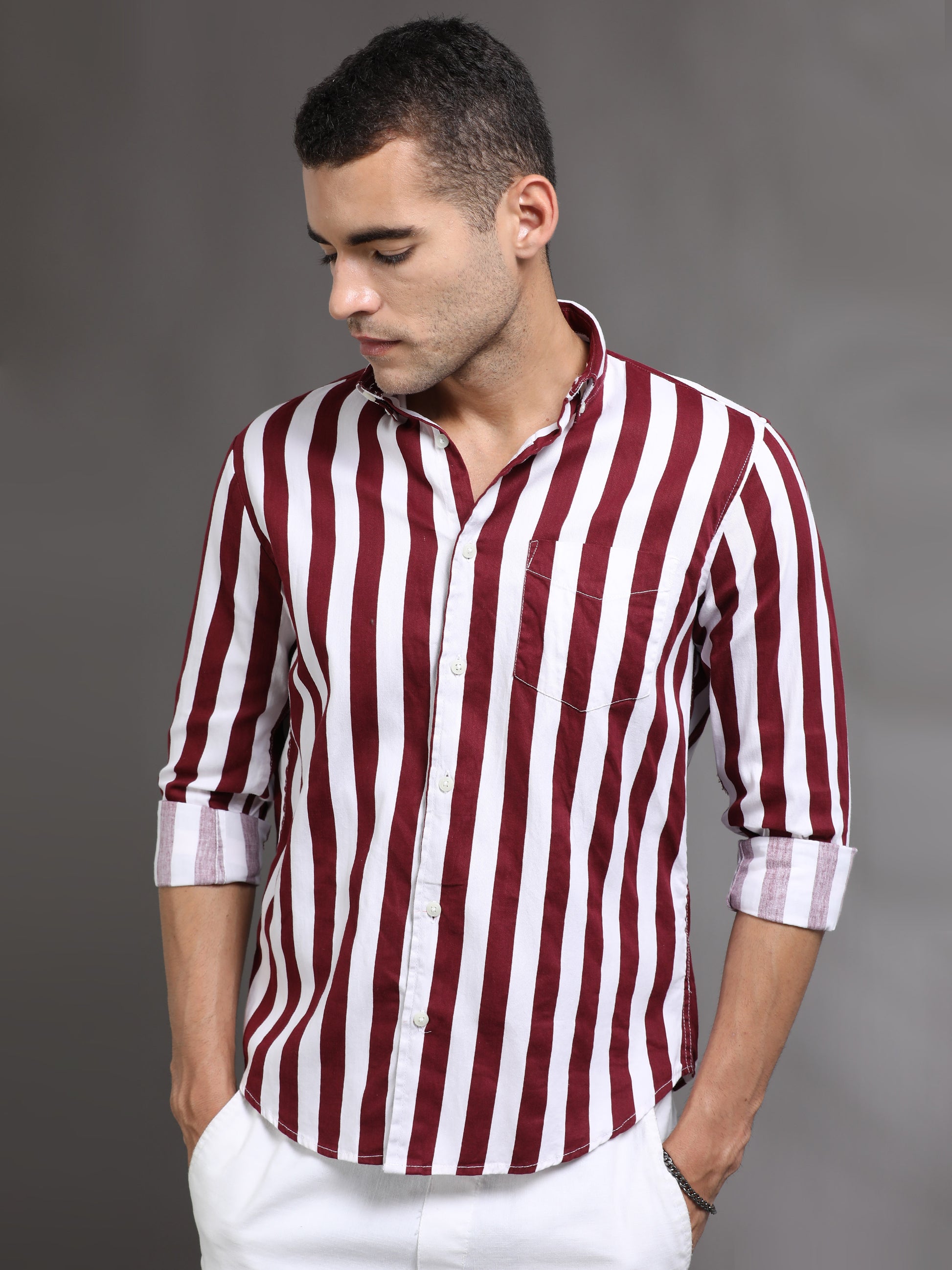  Red and White Stripe Shirt for Men