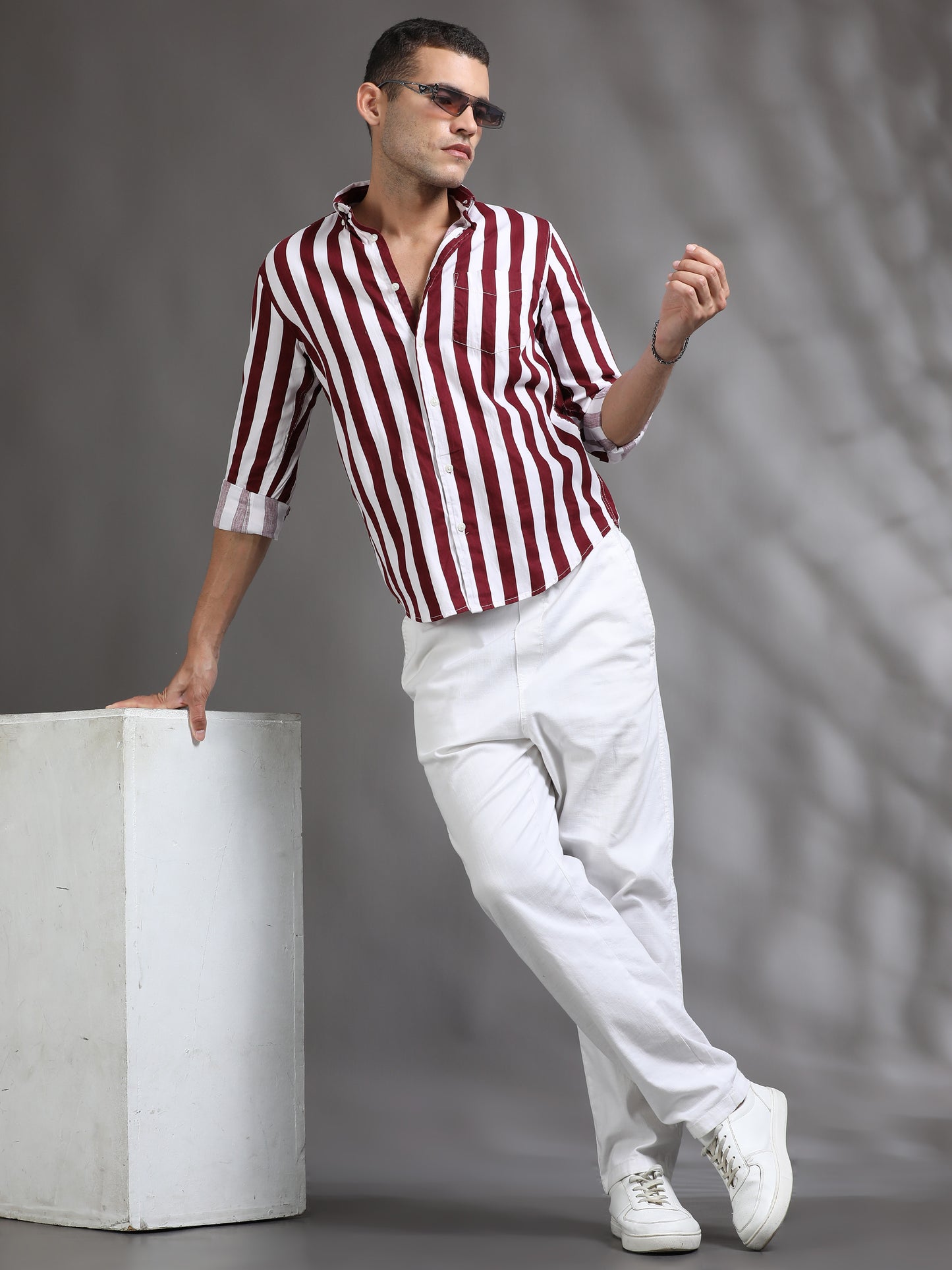  Red and White Stripe Shirt for Men