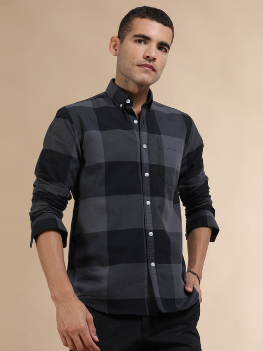 Mens Black and Grey Check Shirt