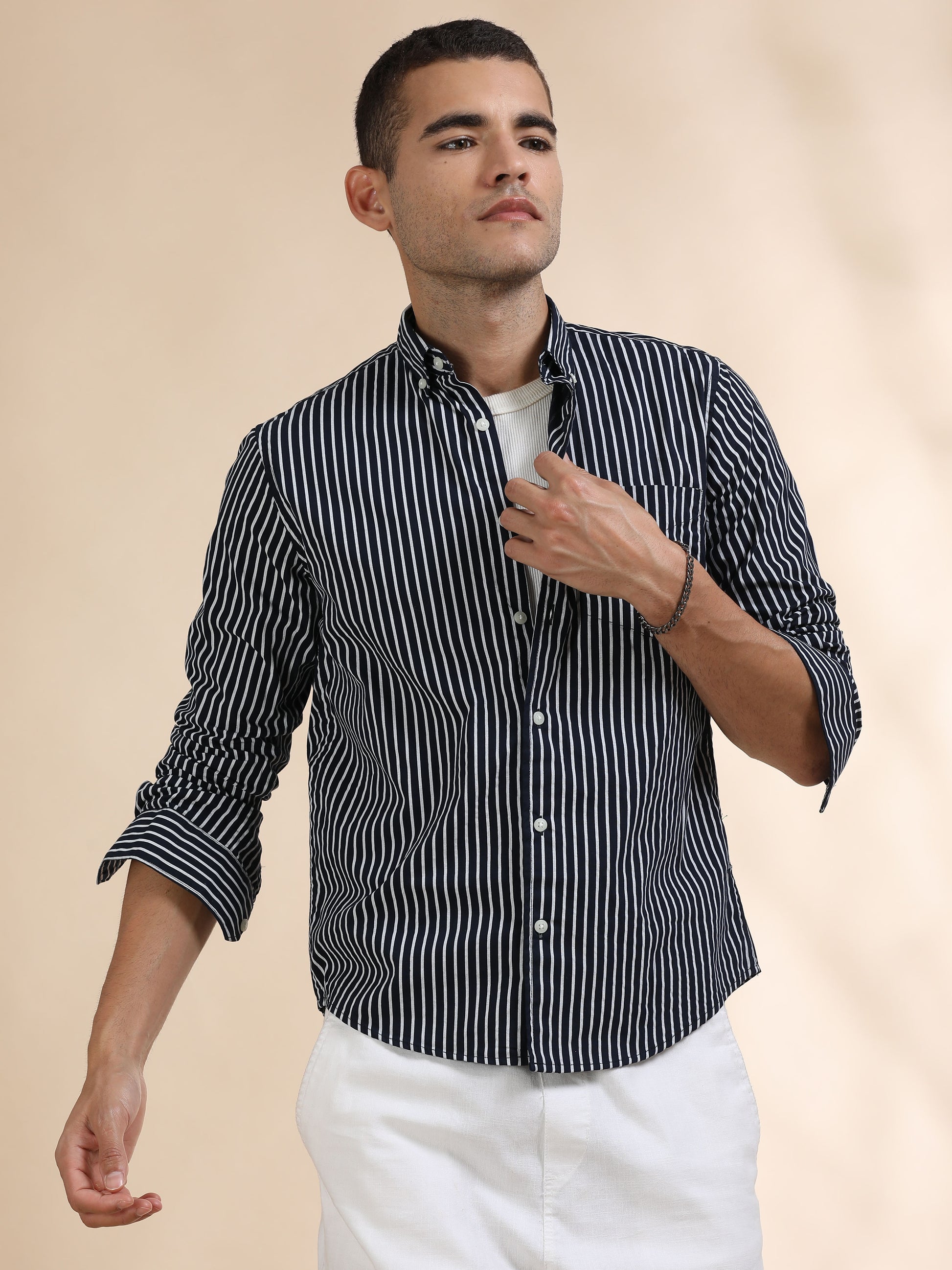 Black and White Verticle Striped Shirt for Men