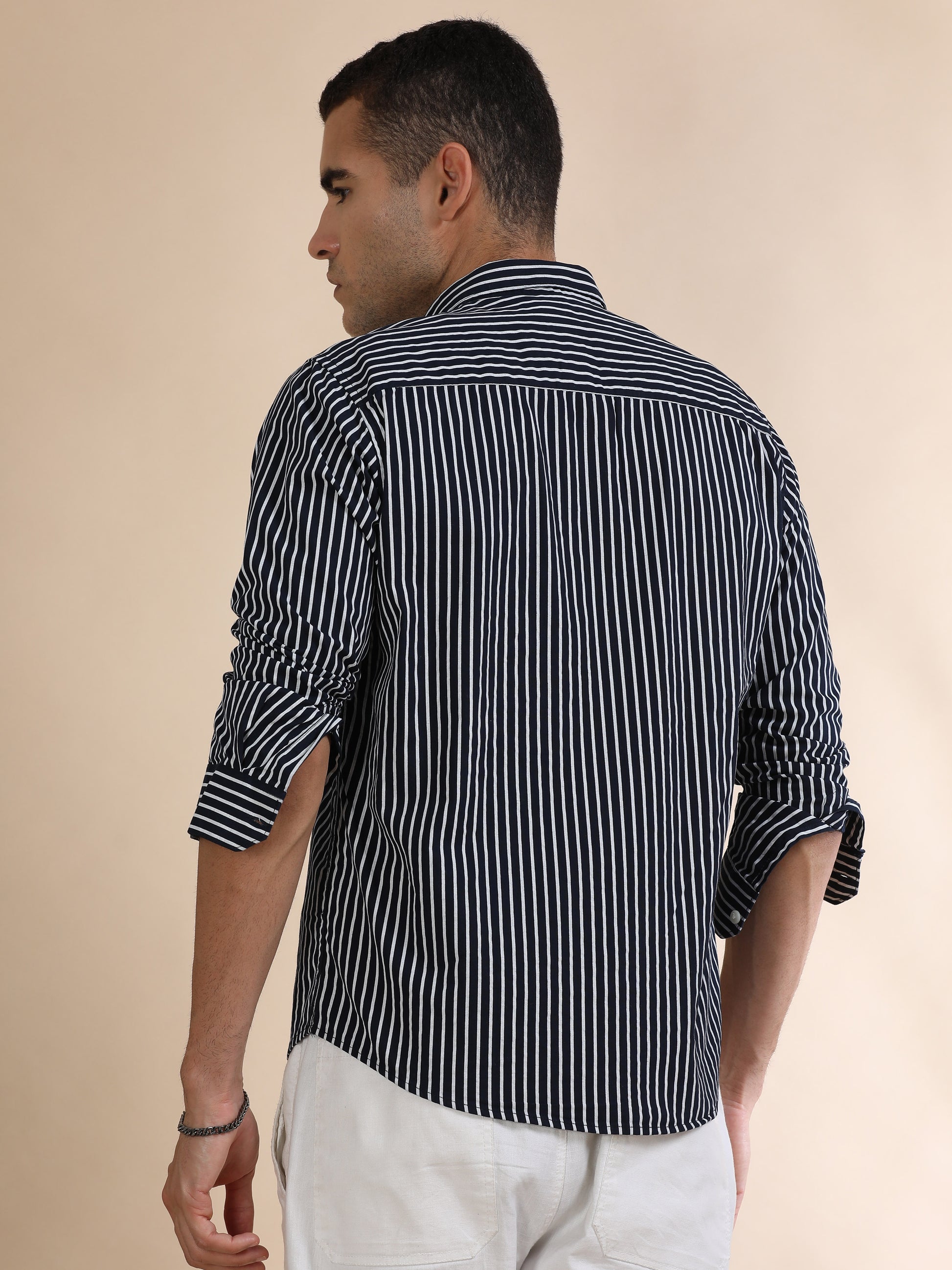 Black and White Verticle Striped Shirt for Men