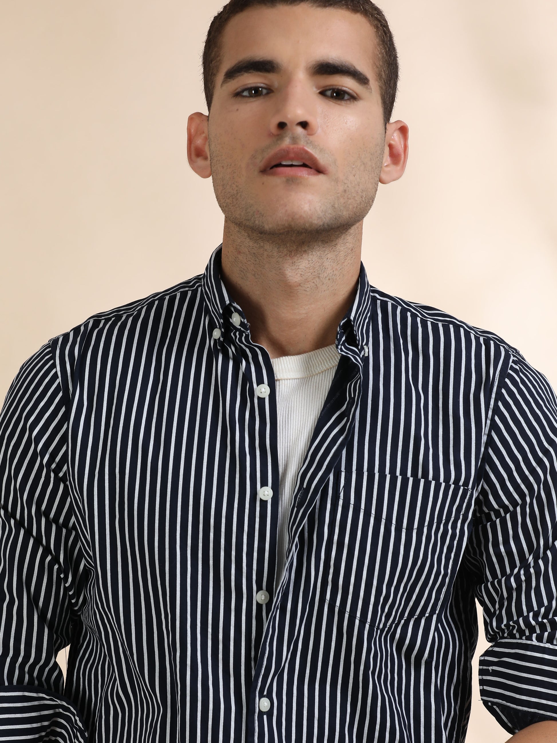 Black and White Verticle Striped Shirt for Men