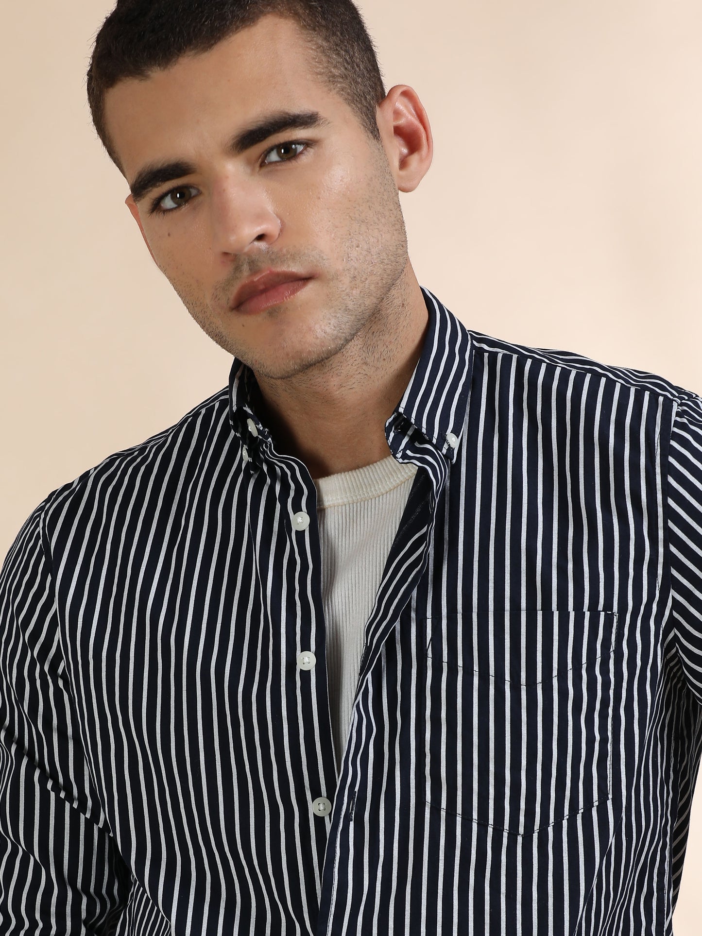 Black and White Verticle Striped Shirt for Men