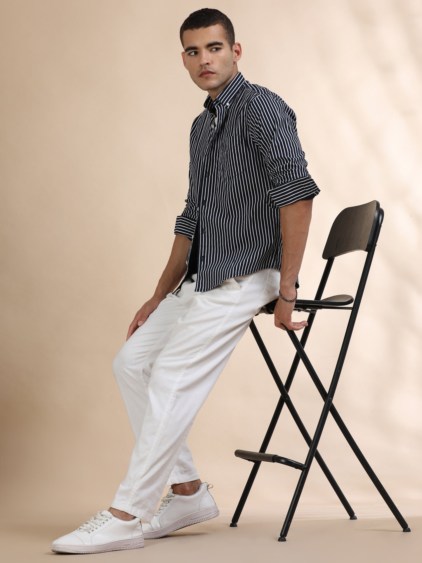 Black and White Verticle Striped Shirt for Men