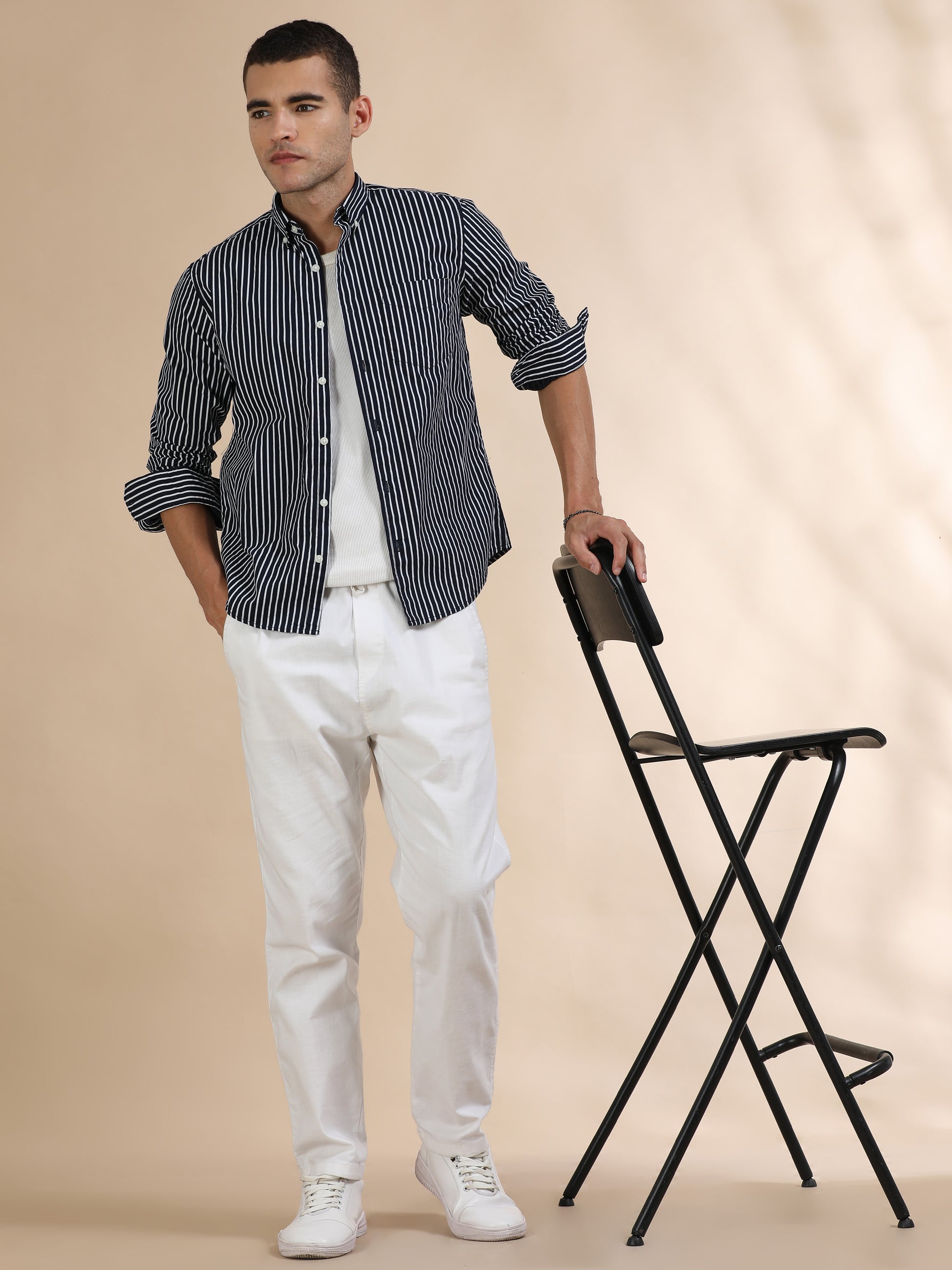 Black and White Verticle Striped Shirt for Men