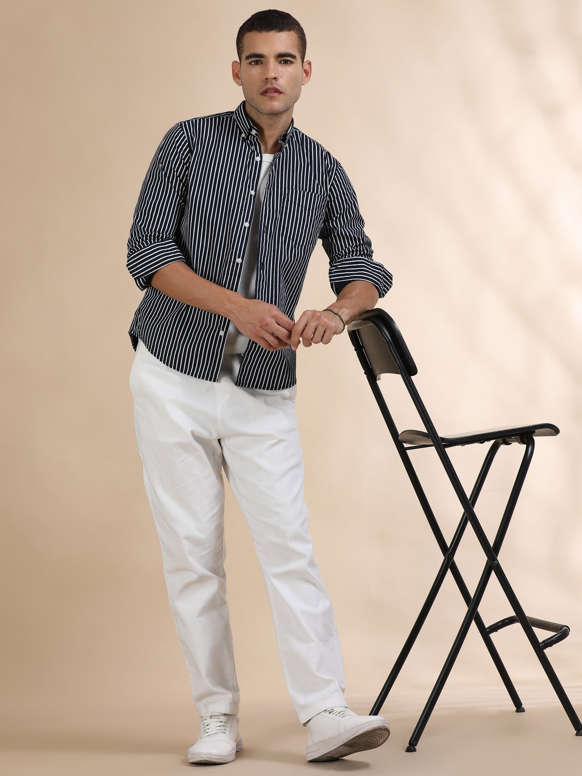 Black and White Verticle Striped Shirt for Men