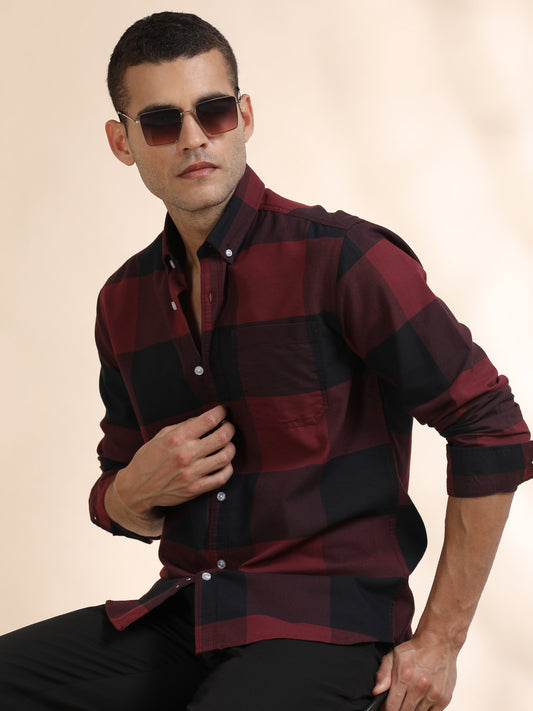 Mens Red and Black Check Shirt