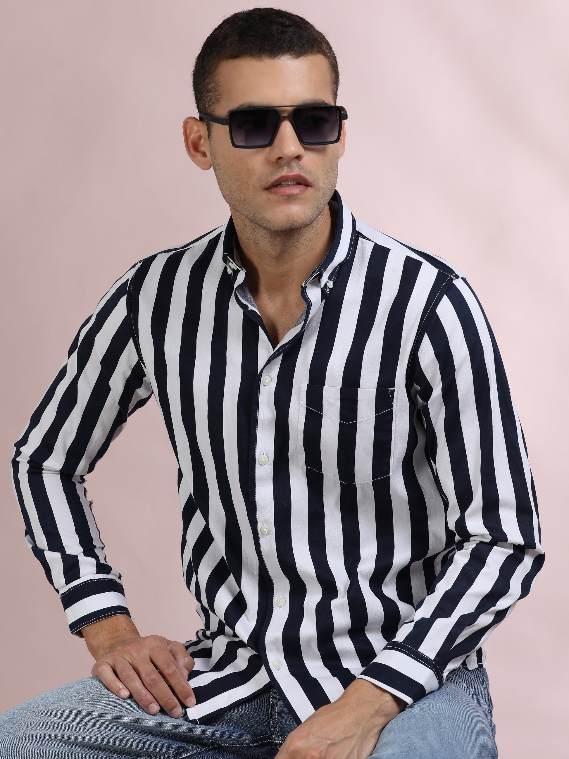 Black and White Striped Shirt for Men