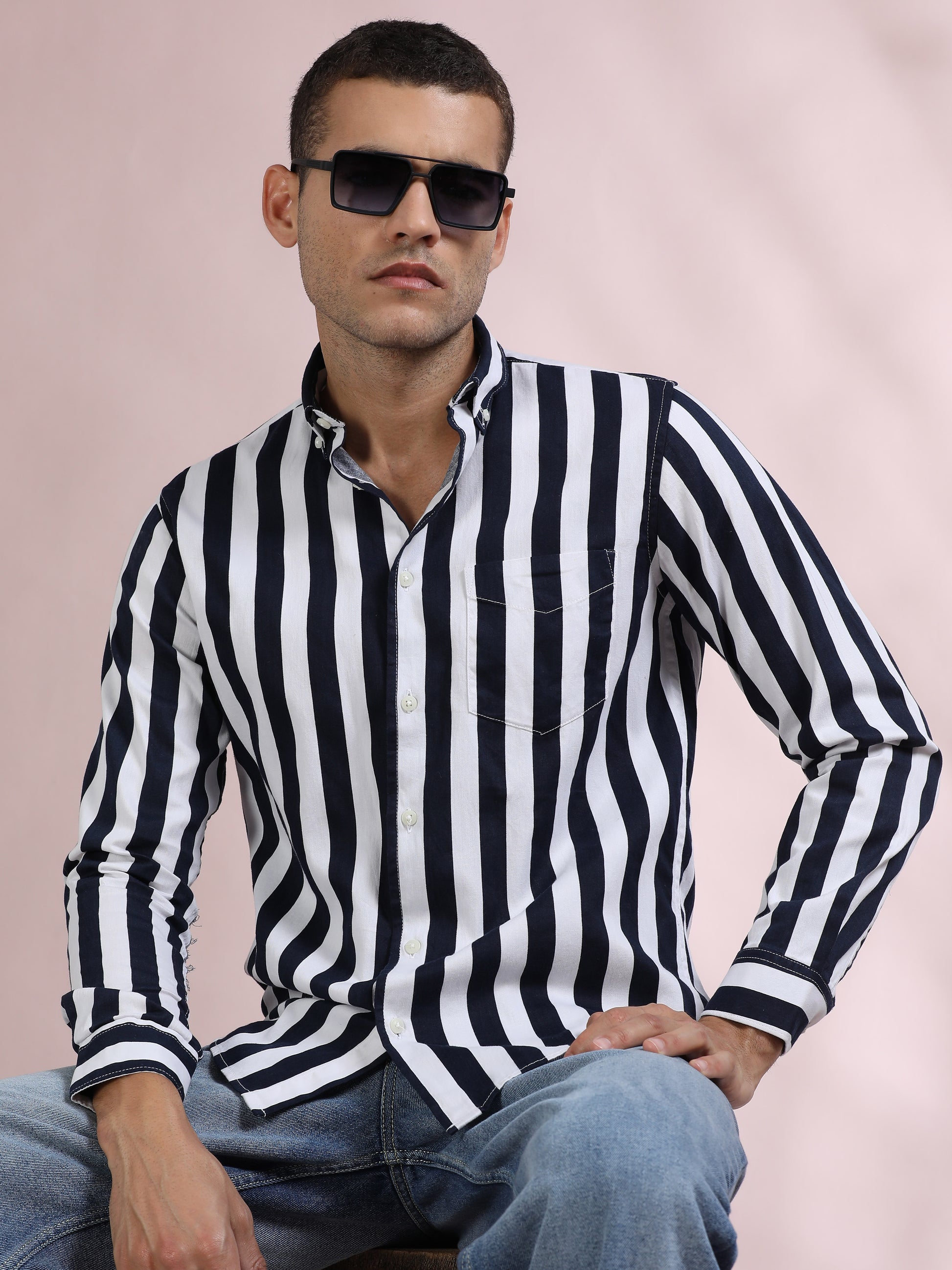 Black and White Striped Shirt for Men