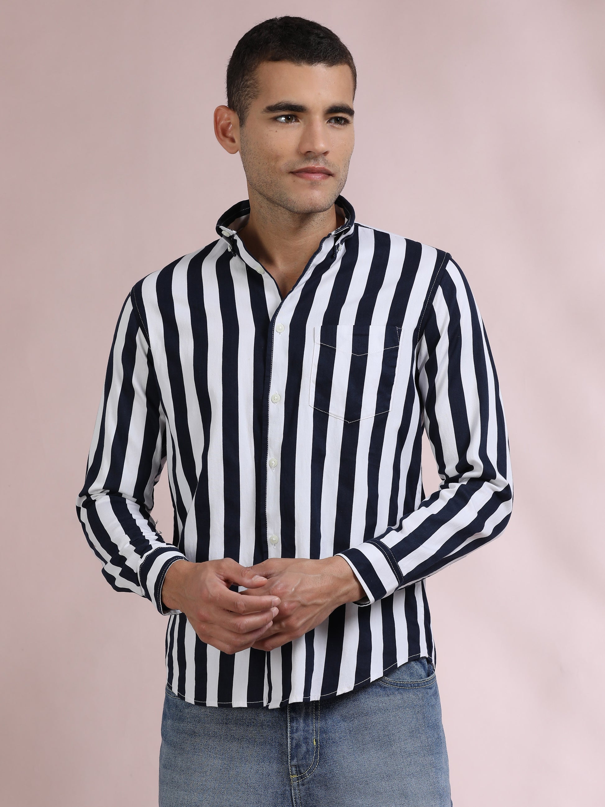 Black and White Striped Shirt for Men