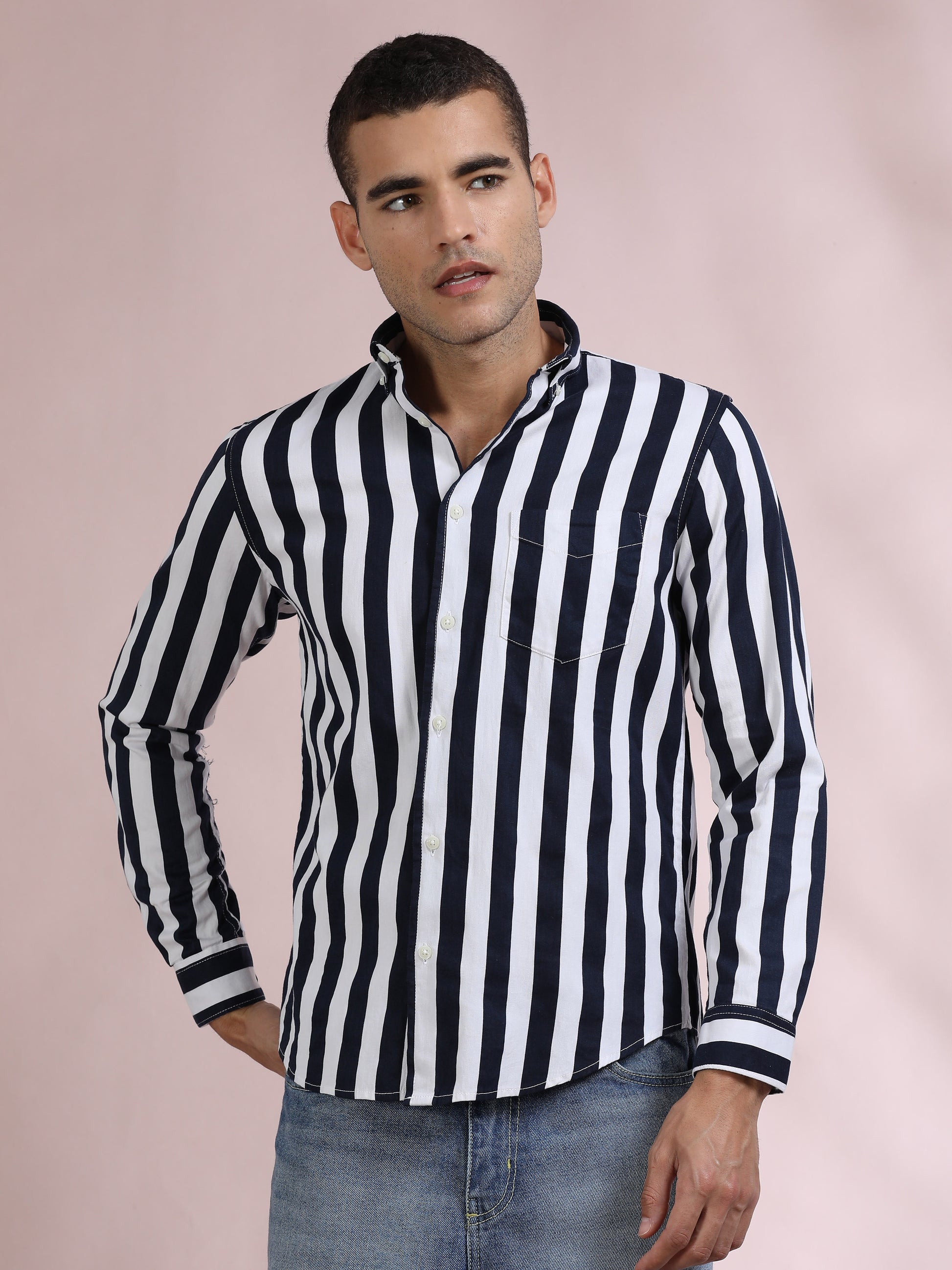 Black and White Striped Shirt for Men