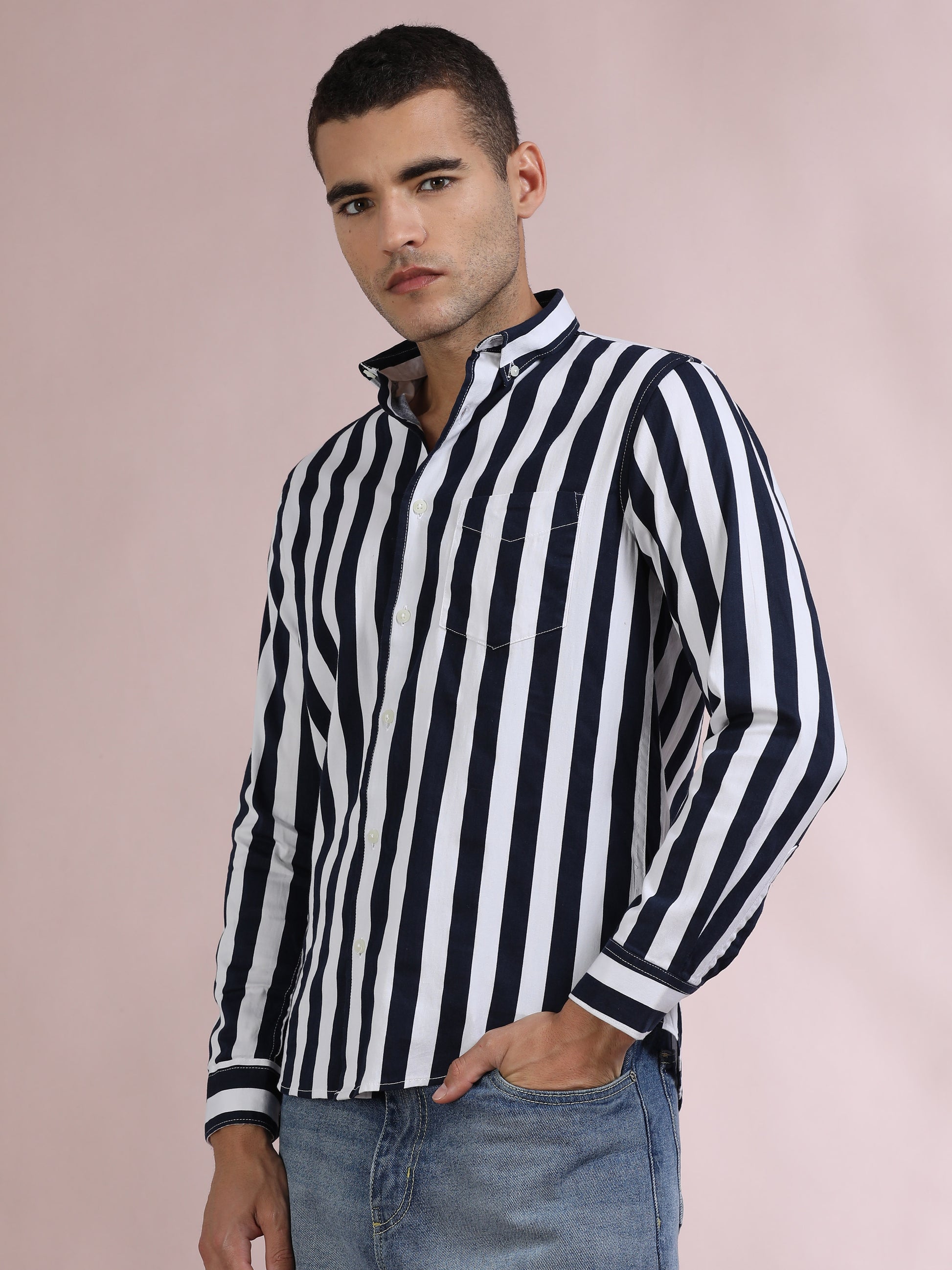 Black and White Striped Shirt for Men