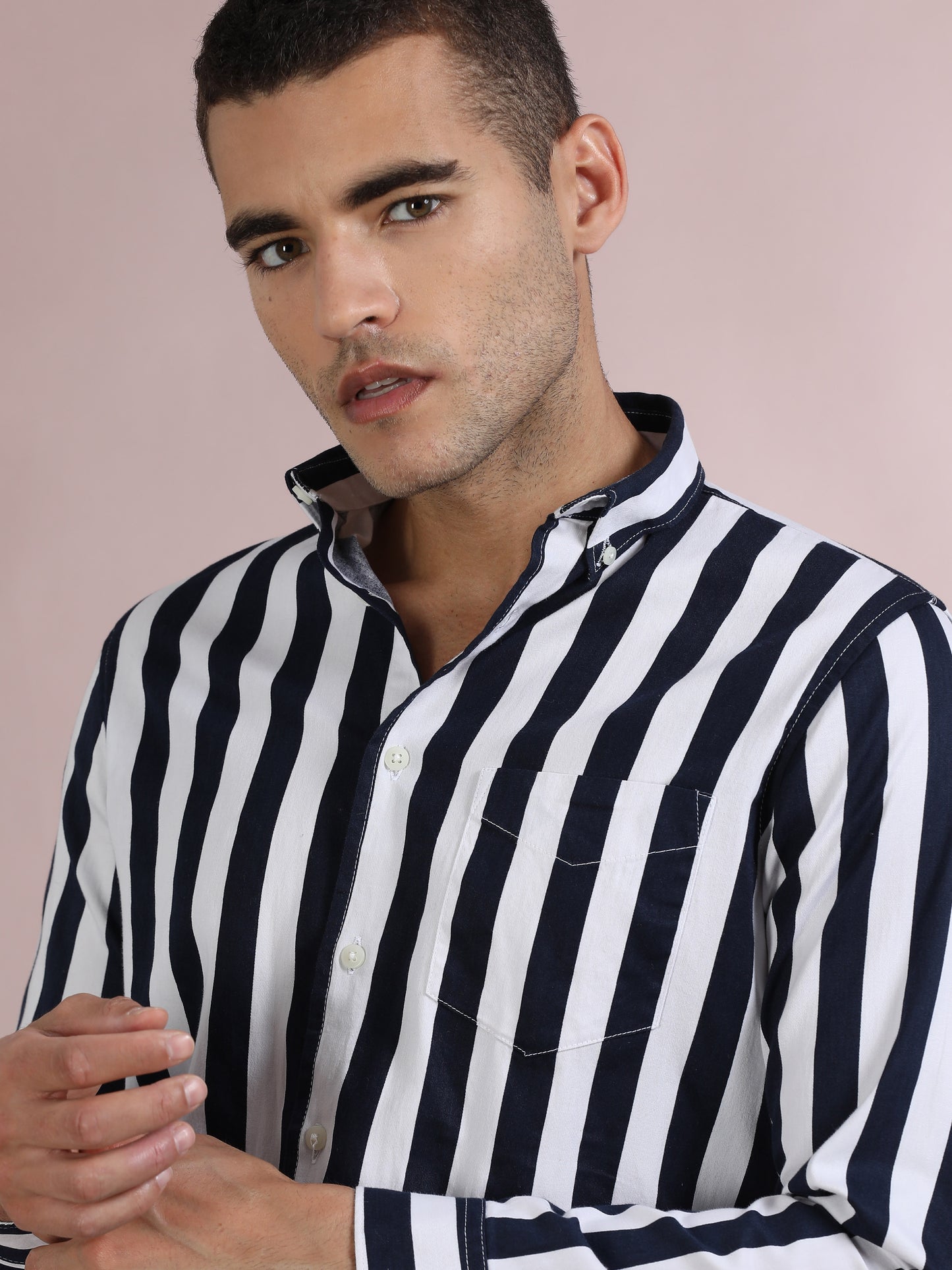 Black and White Striped Shirt for Men